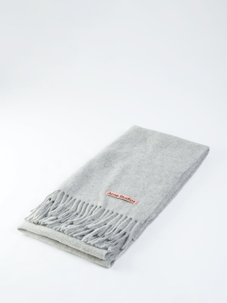 Acne Studios - Narrow Fringe Wool Scarf in Light Grey Melange