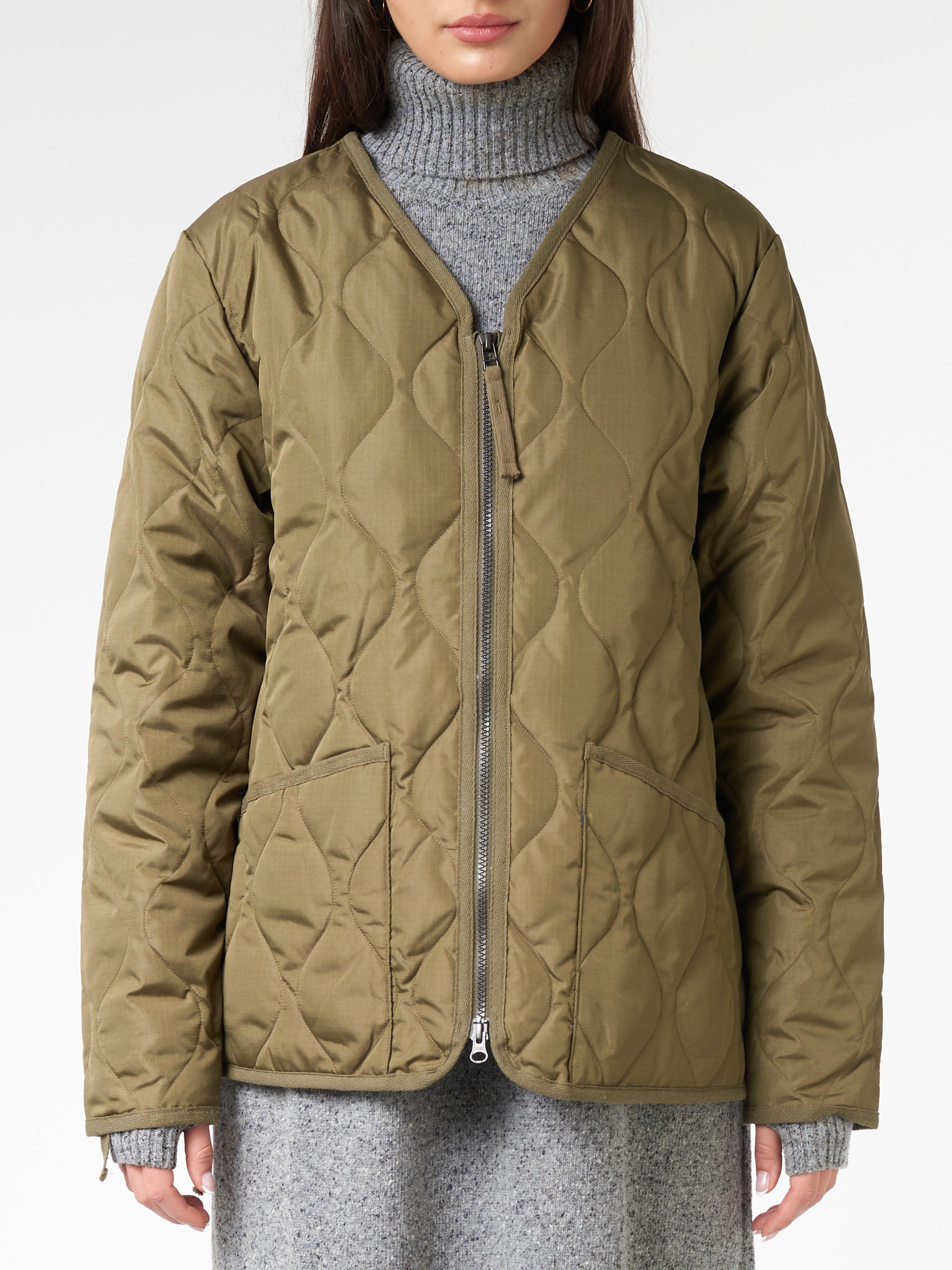 Military Zip V-Neck Down Jacket