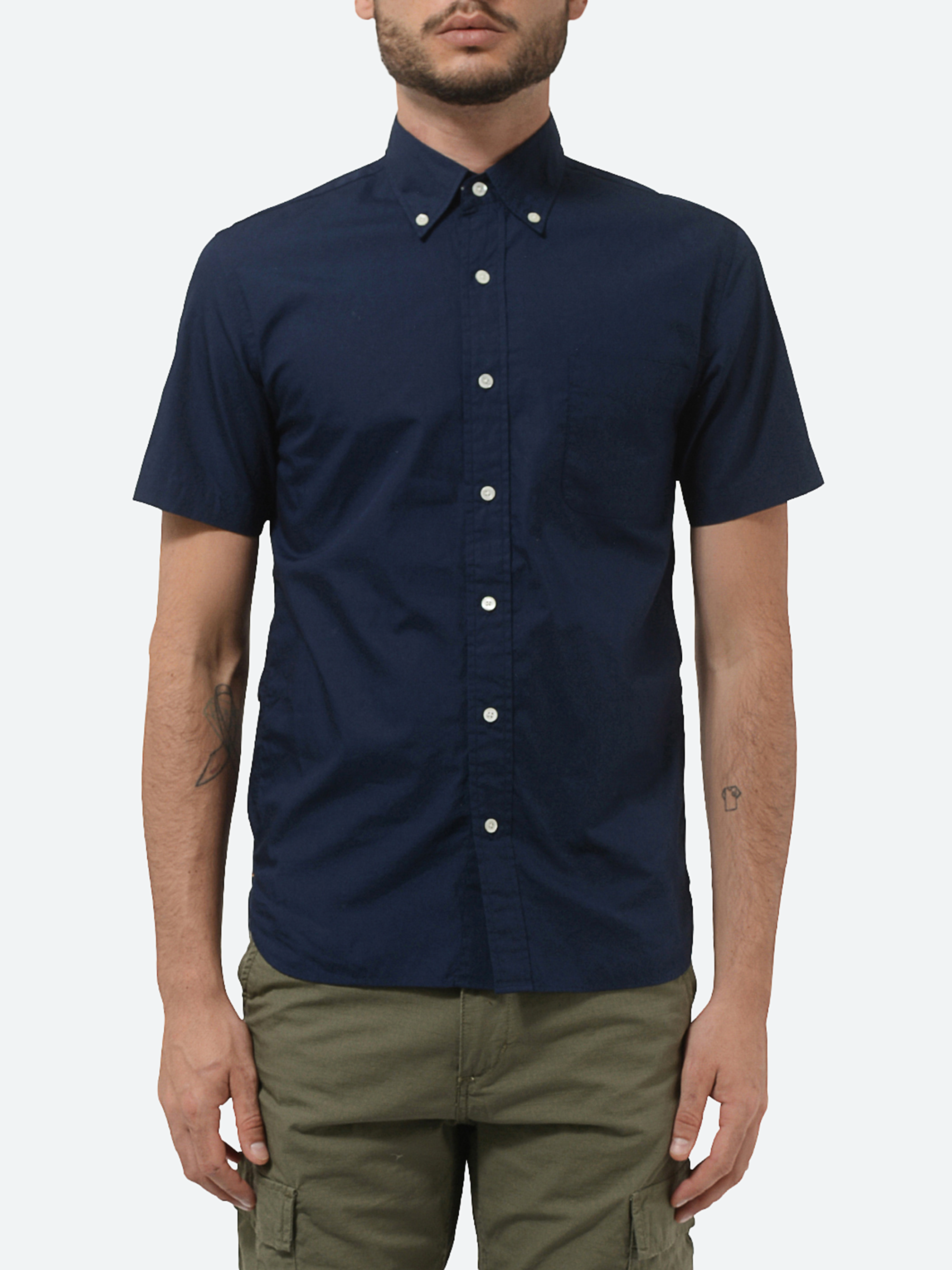 Color Broad Short Sleeve Button Down Shirt