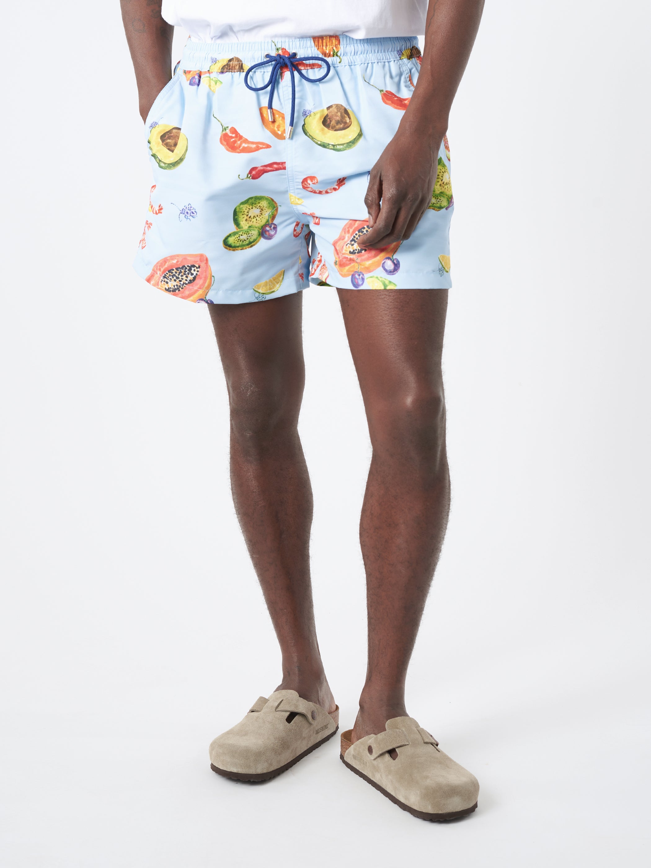 Tropical Fruit Print Long Swim Shorts