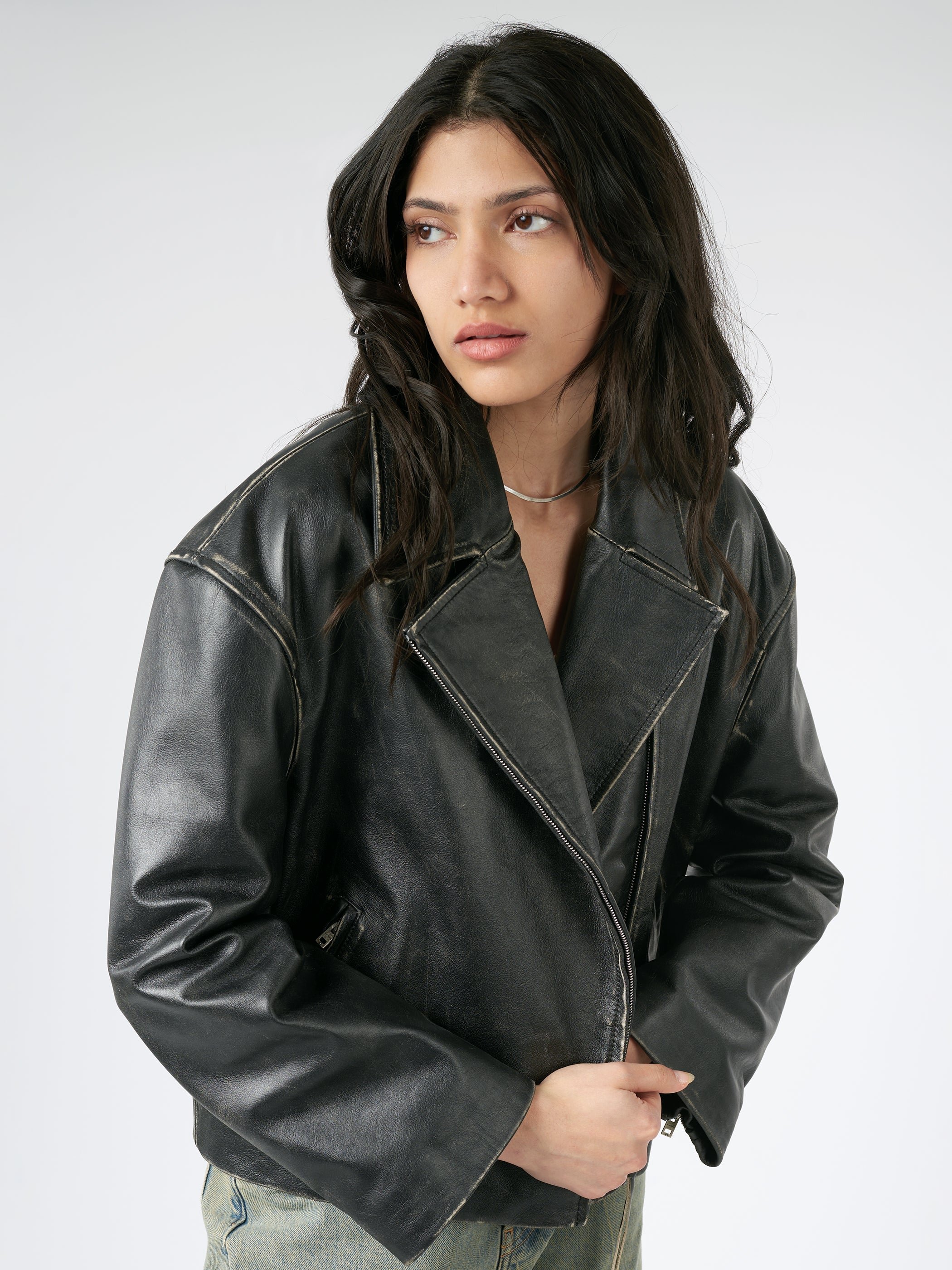 Sanded Leather Biker Jacket