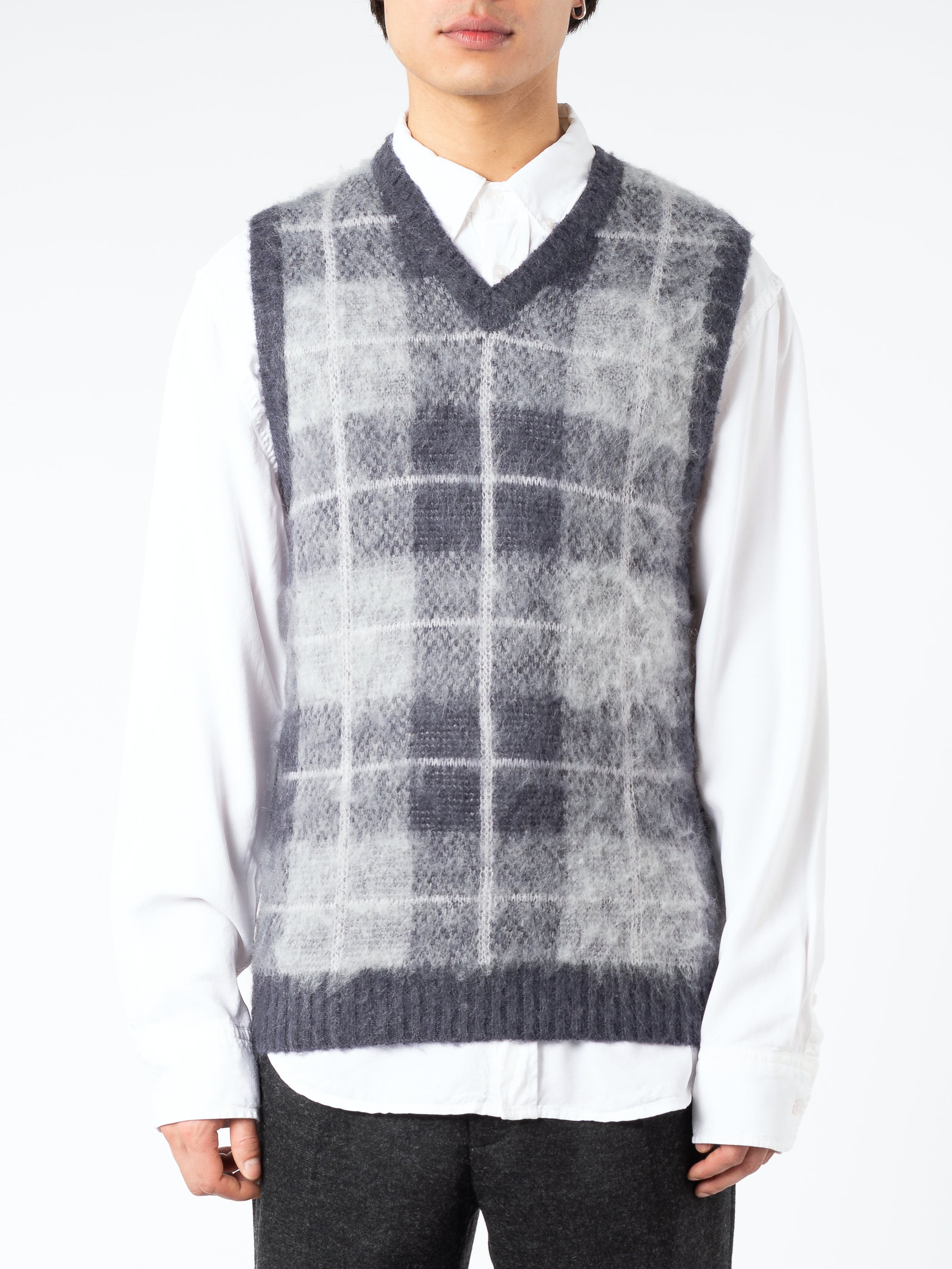 Mohair Check Pullover Knit Vest