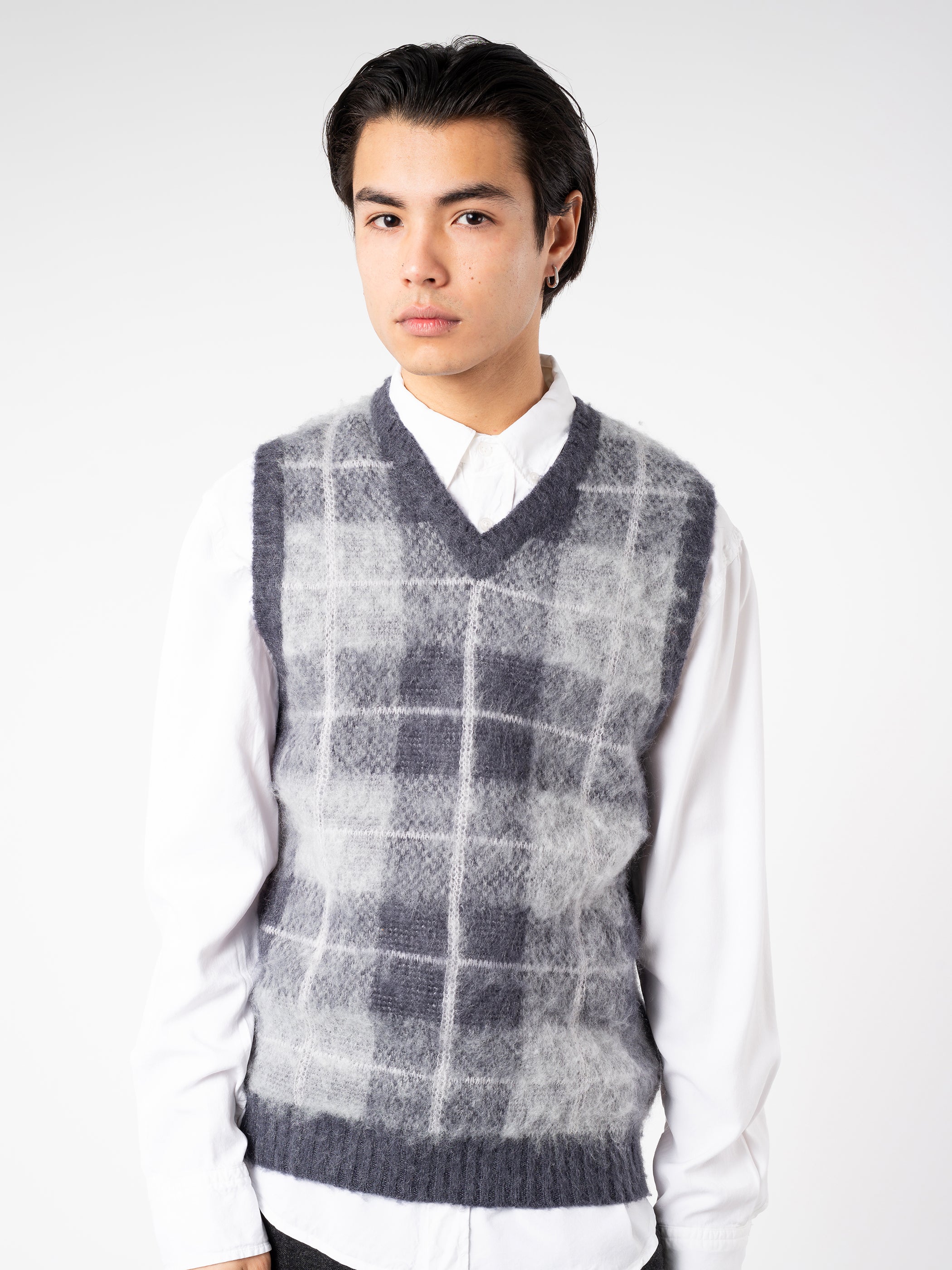 Mohair Check Pullover Knit Vest