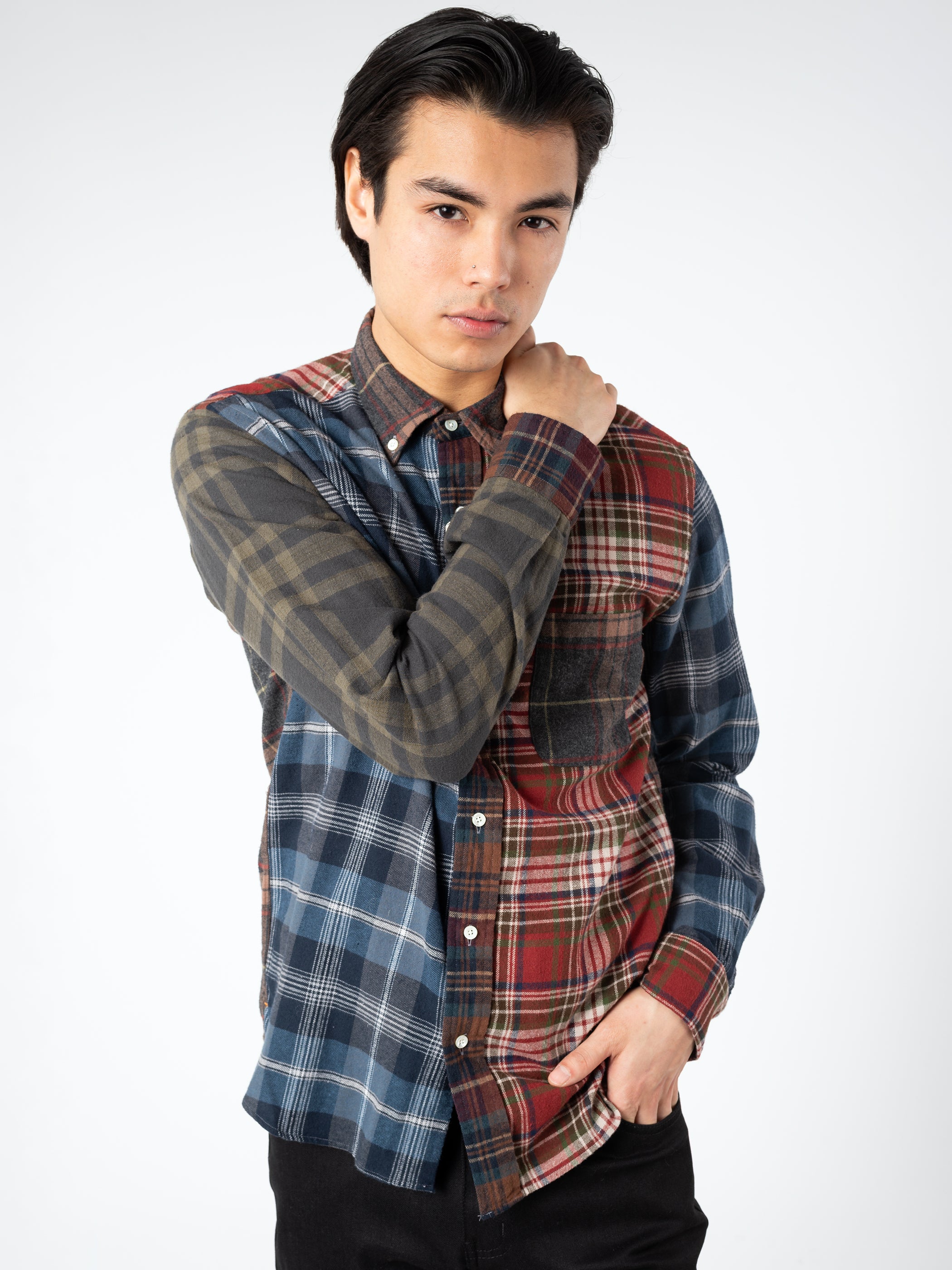Flannel Check Panel Button Down Shirt