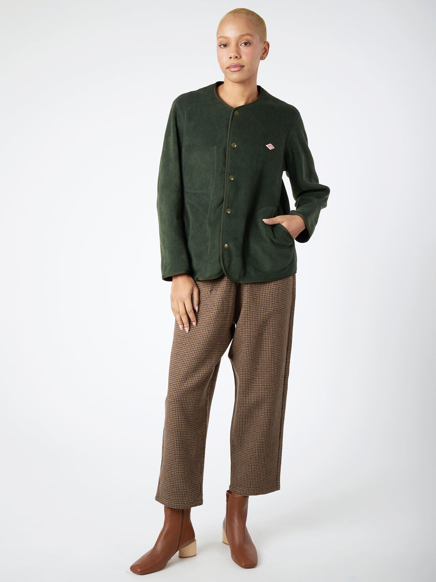 Danton - Women's Collarless Fleece Jacket in Dark Green