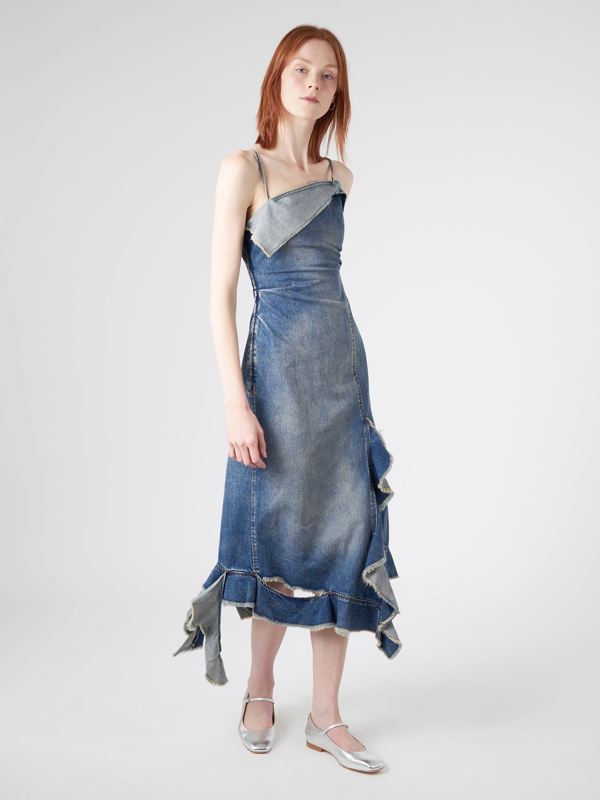 Ruffle Strap Denim Dress