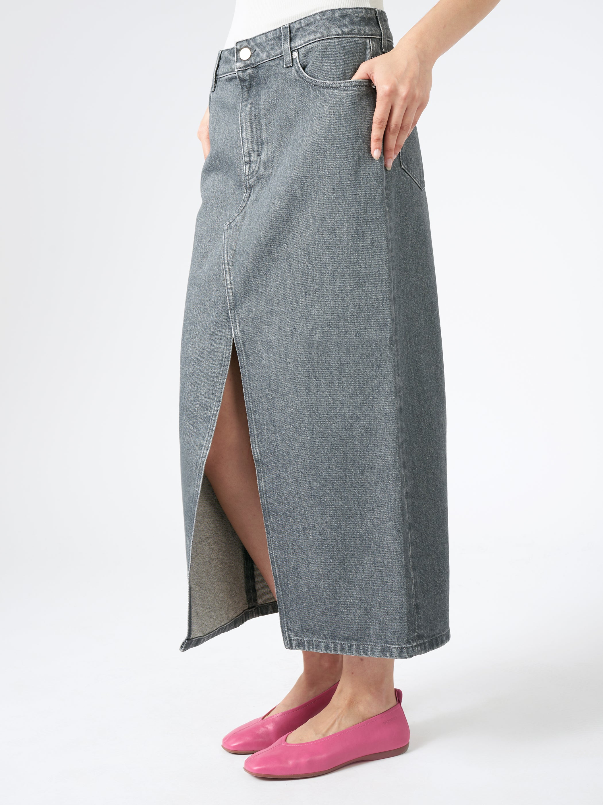 Long Slit Denim Skirt