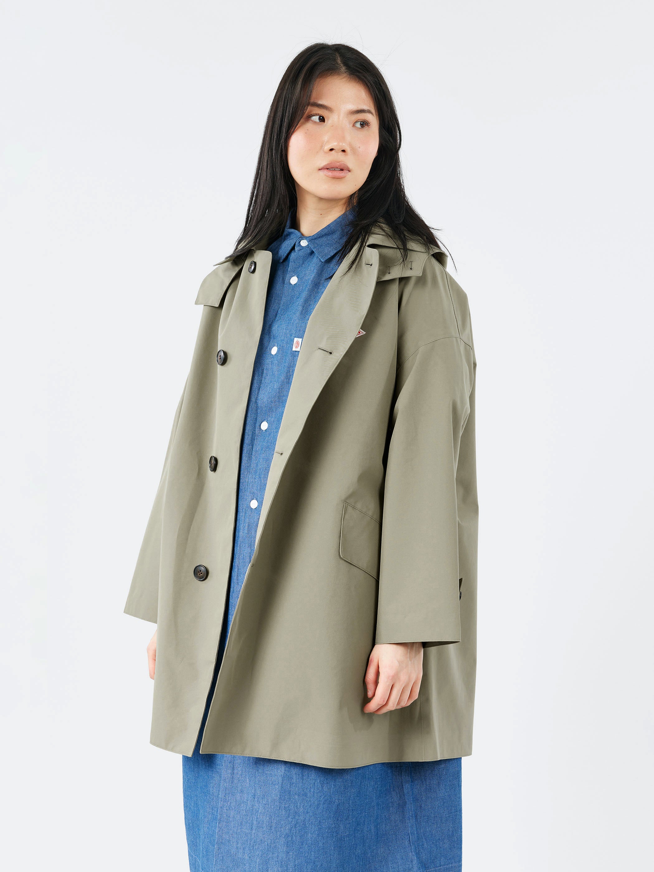 Women's 3-Layer Cloth Hooded Balmacaan Coat
