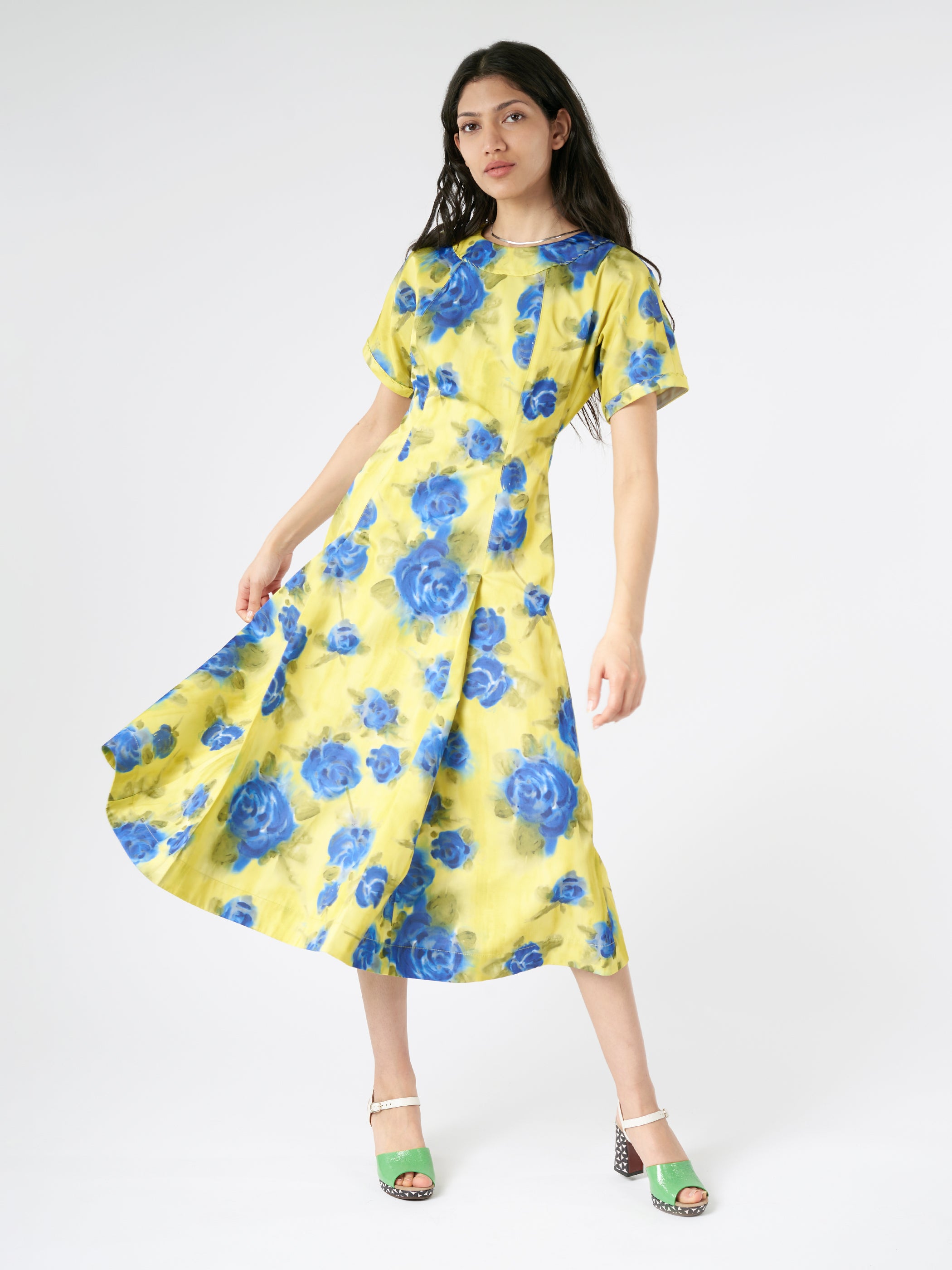 Taffeta Midi Dress with Idyll Print