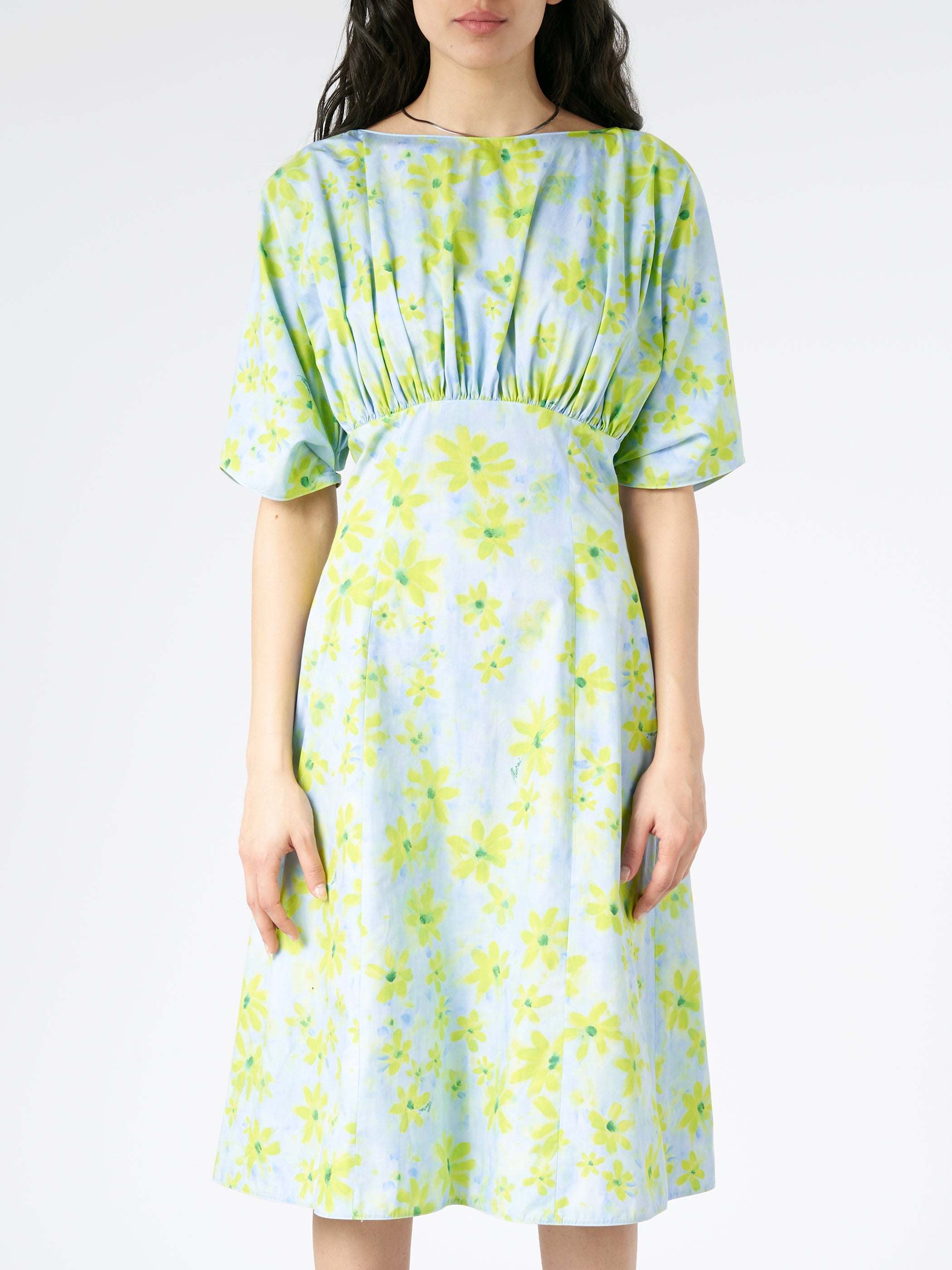 Poplin Gathered Dress with Parade Print