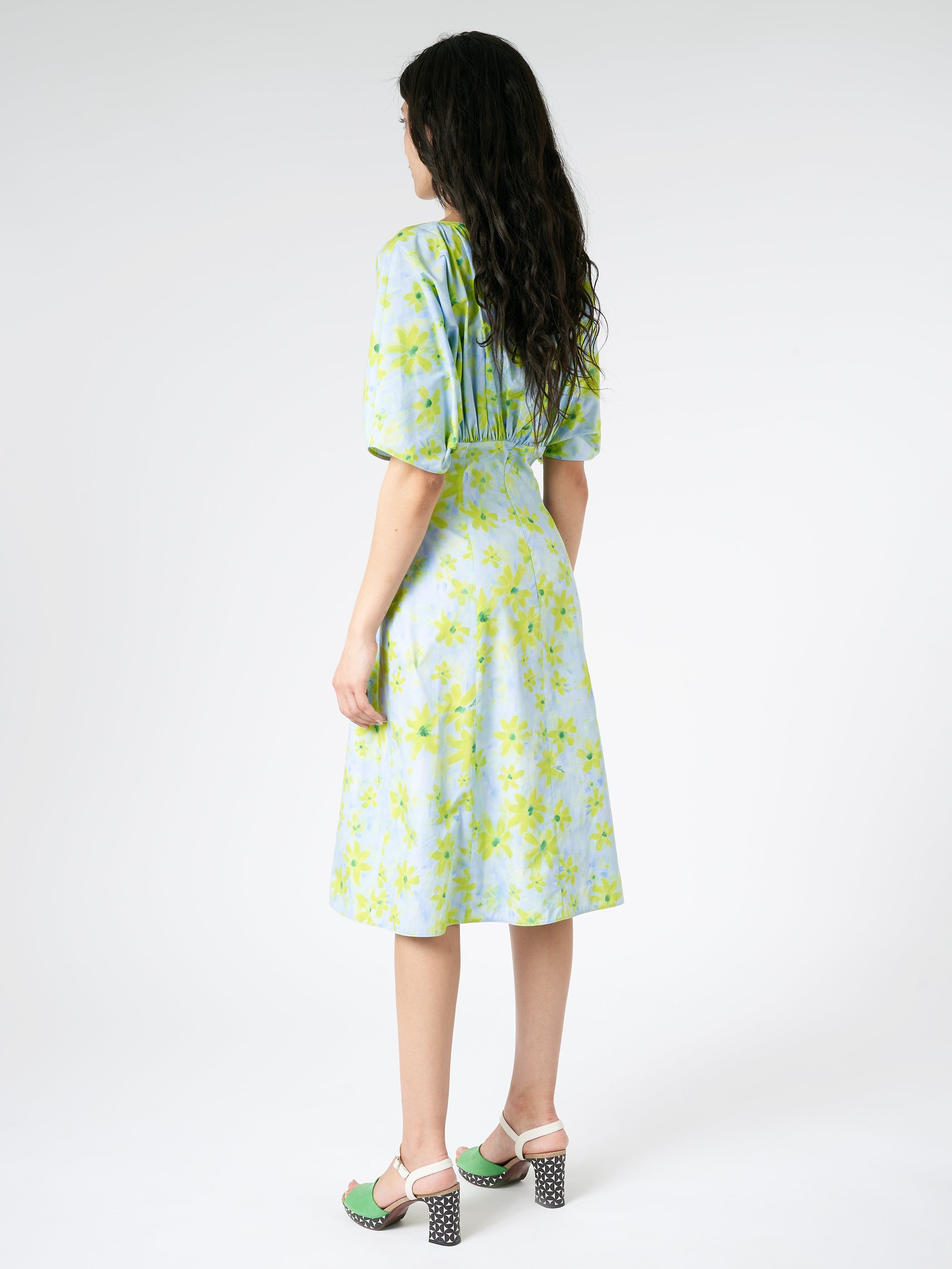 Poplin Gathered Dress with Parade Print