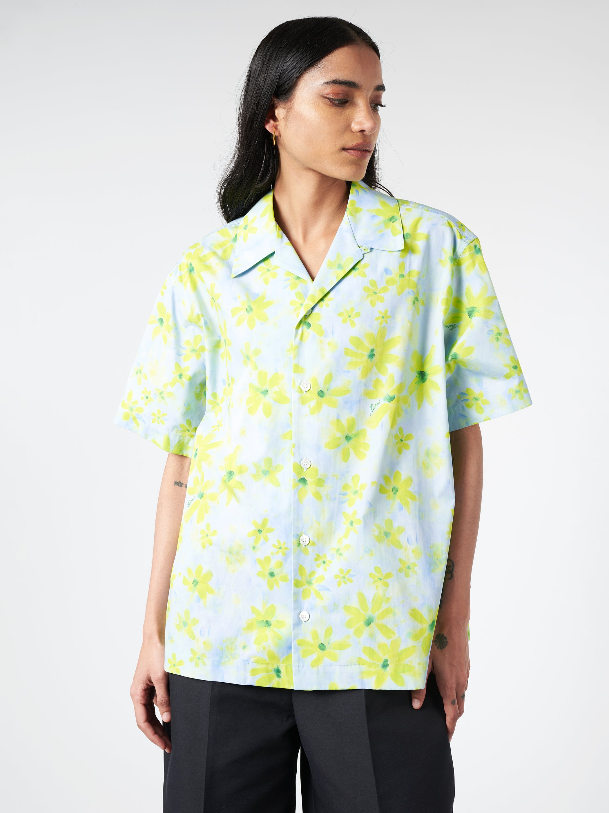 Poplin Bowling Shirt with Parade Print