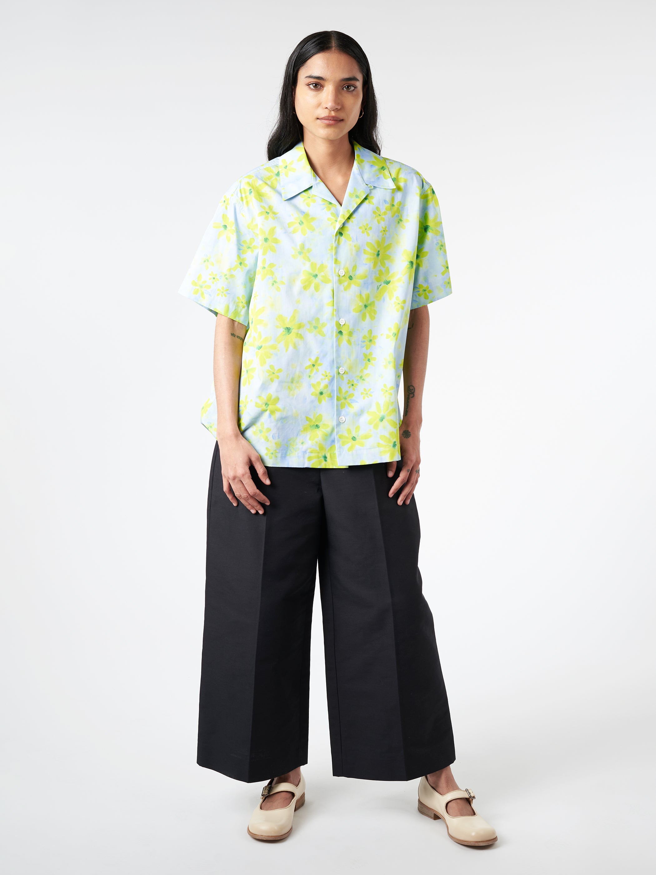 Poplin Bowling Shirt with Parade Print