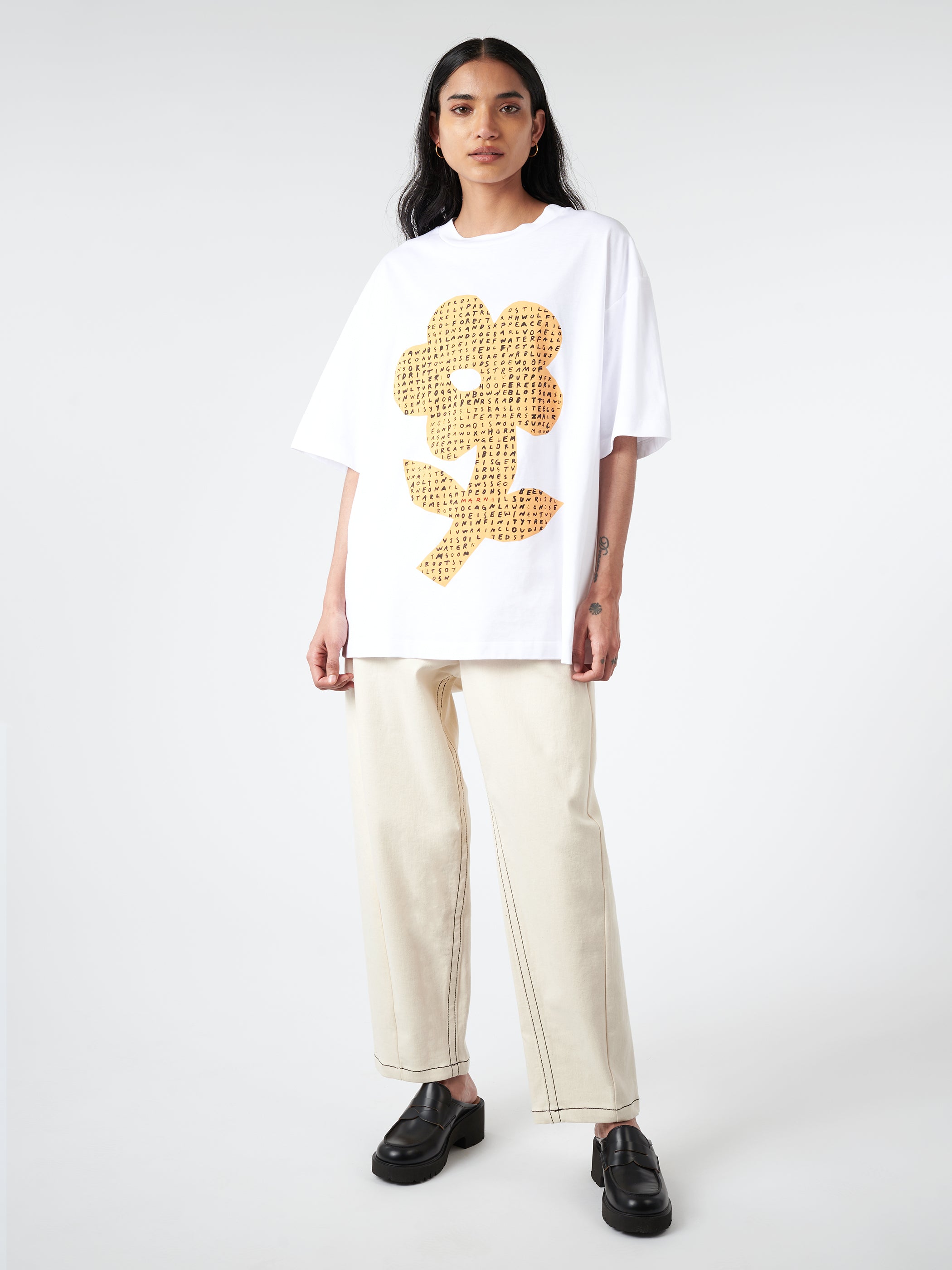 T-Shirt with Wordsearch Flower Print
