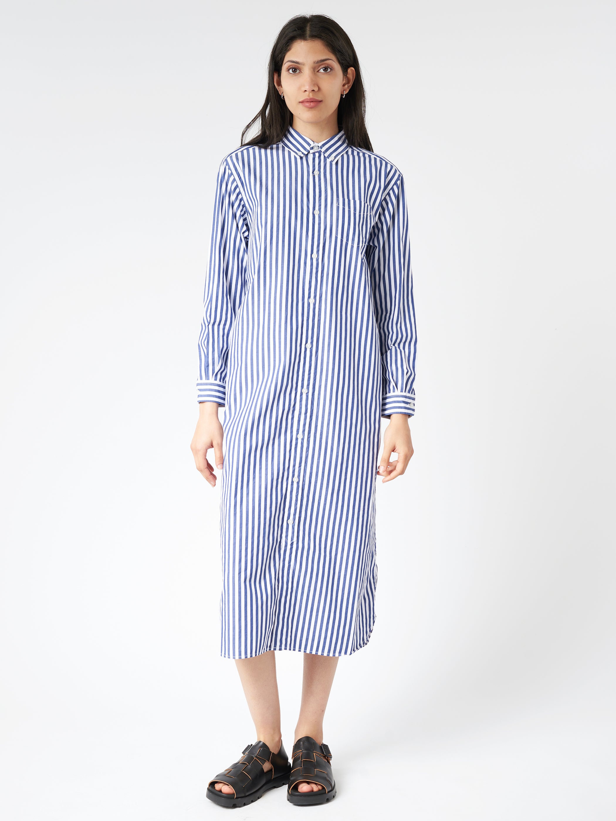 Striped Button Down Long Sleeve Dress