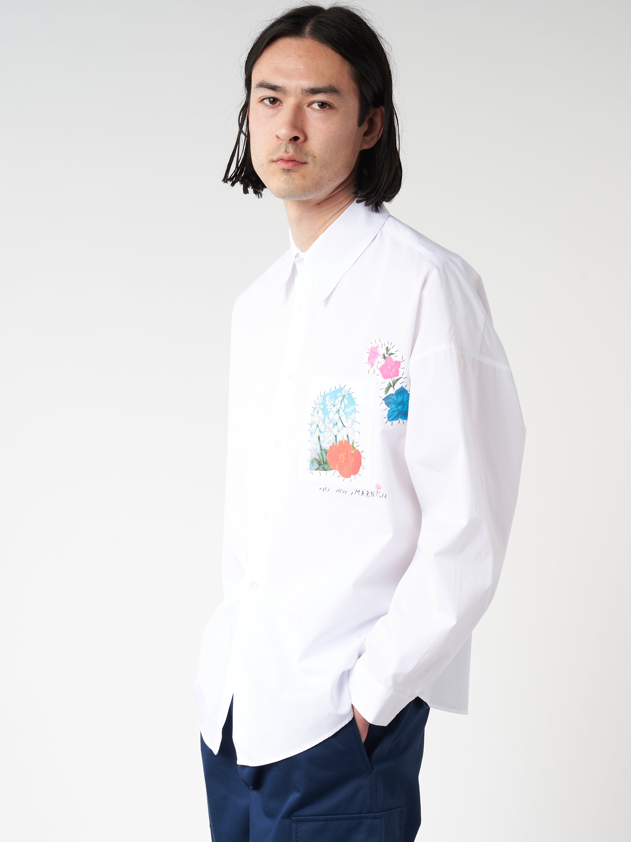 Poplin Shirt with Flower Patches