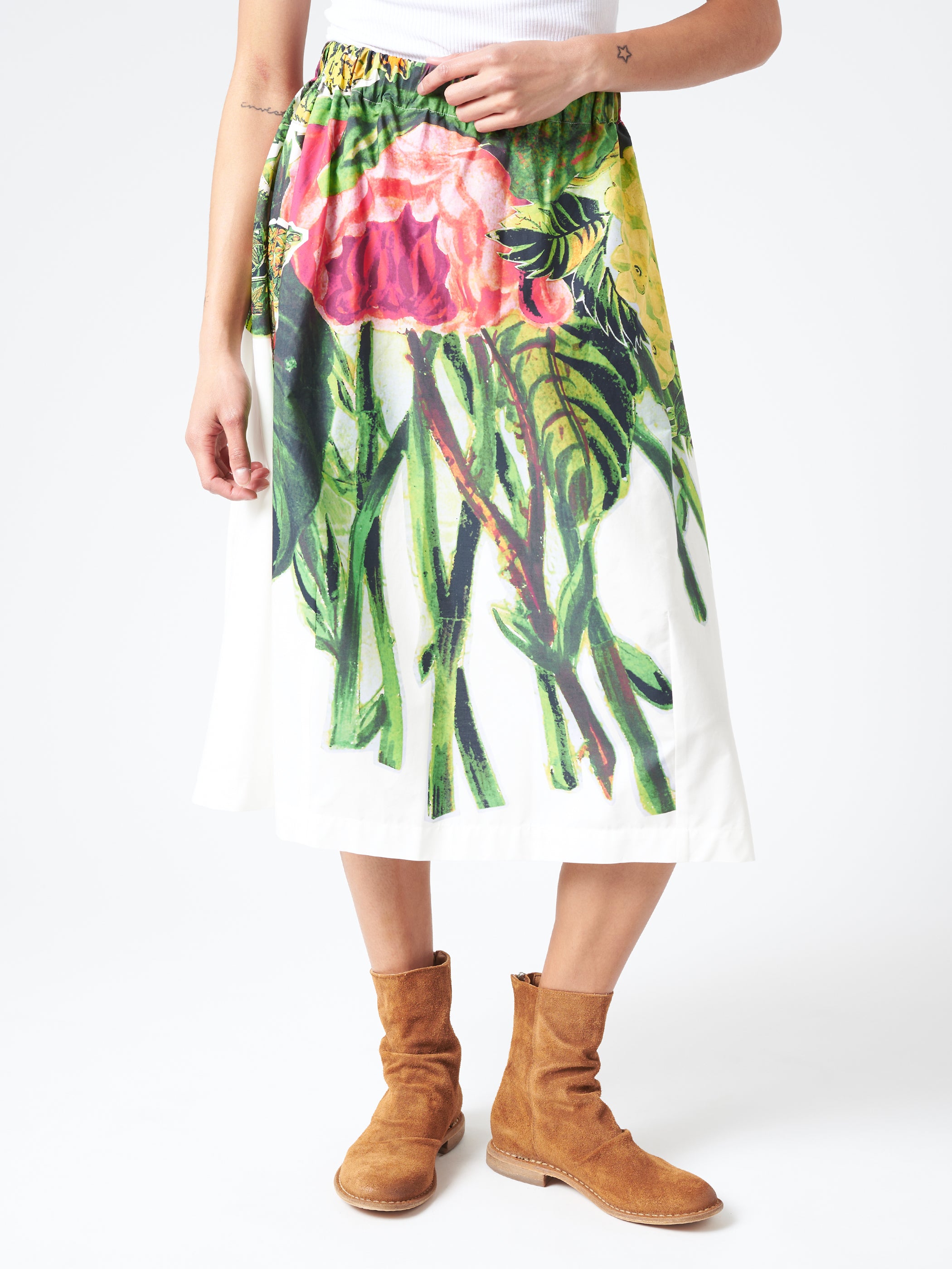 White Poplin Skirt with Mystical Bloom Print