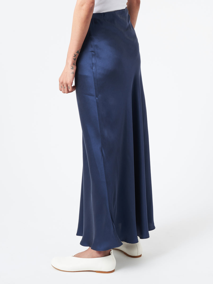 Lightness of Being Silk Bias Skirt - Navy