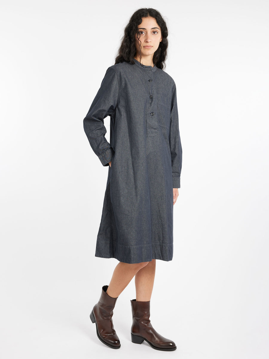 Margaret Howell｜DRESSES (MHL UTILITY DRESS - FOREST (WH Margaret Howell - MHL Collarless Swing Dress in Charcoal