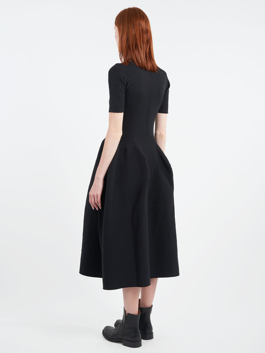 CFCL - Pottery Stand-Up Collar Short Sleeve Dress in Black