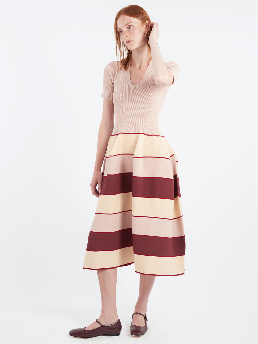 CFCL - Pottery Stand-Up Collar Short Sleeve Dress in Pink