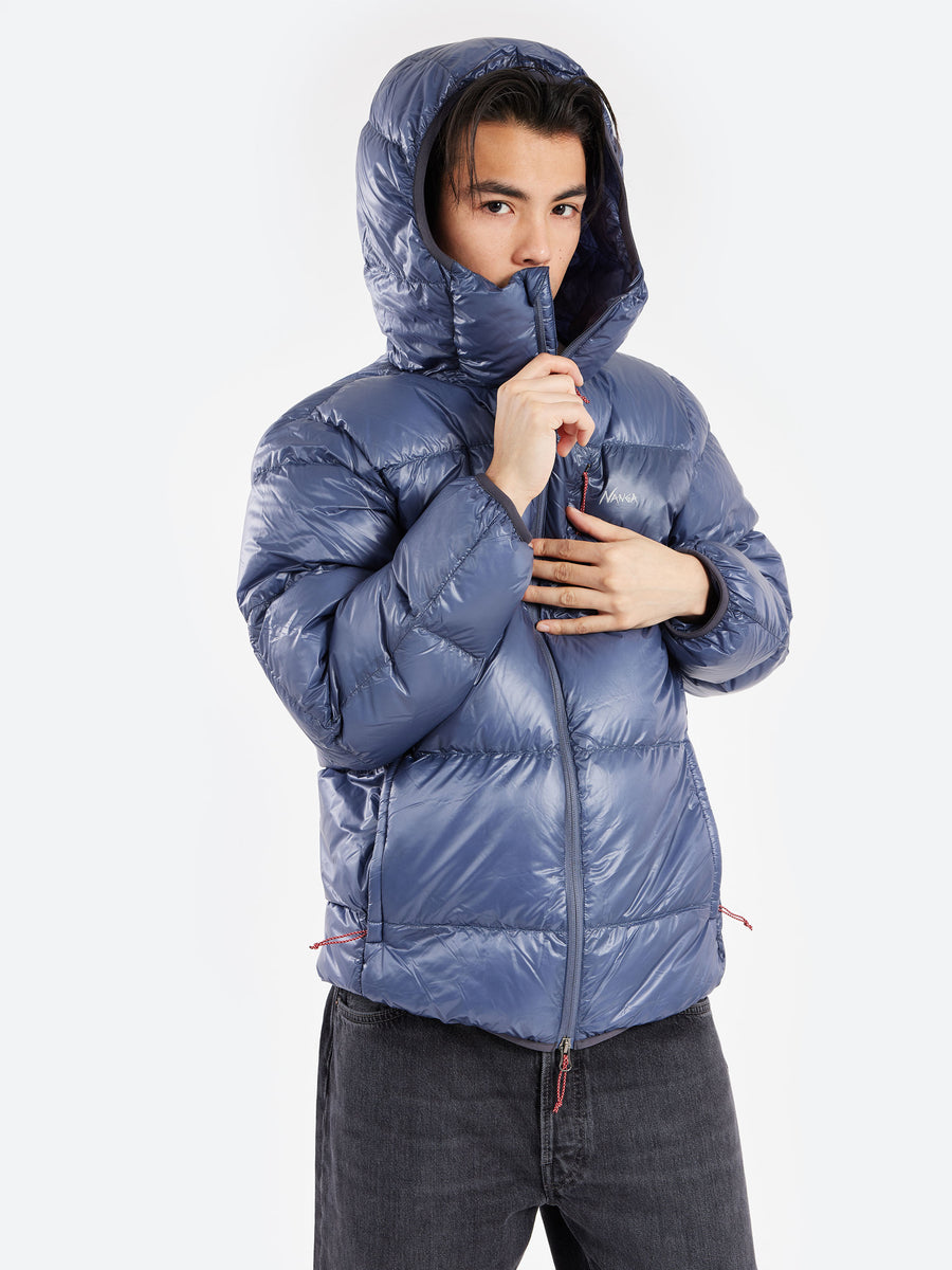 NANGA - Mountain Lodge Down Hoodie in Blue – gravitypope