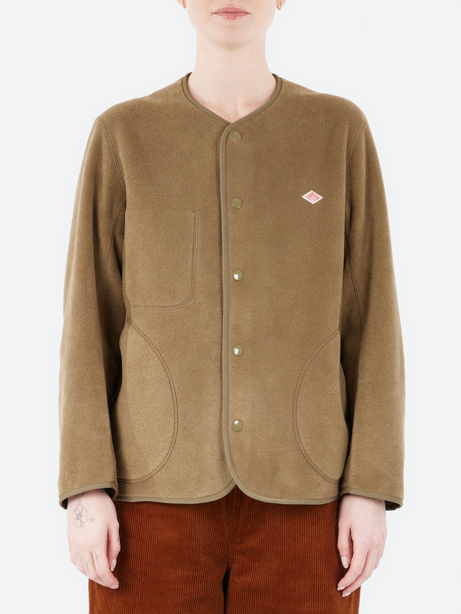 Danton - Women's Collarless Fleece Jacket in Khaki – gravitypope