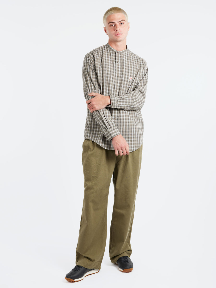 トップス DANTON cotton linen band collar shirt 42 Danton S/S Cotton Linen Band Collar Shirt | Goodluck Bunch