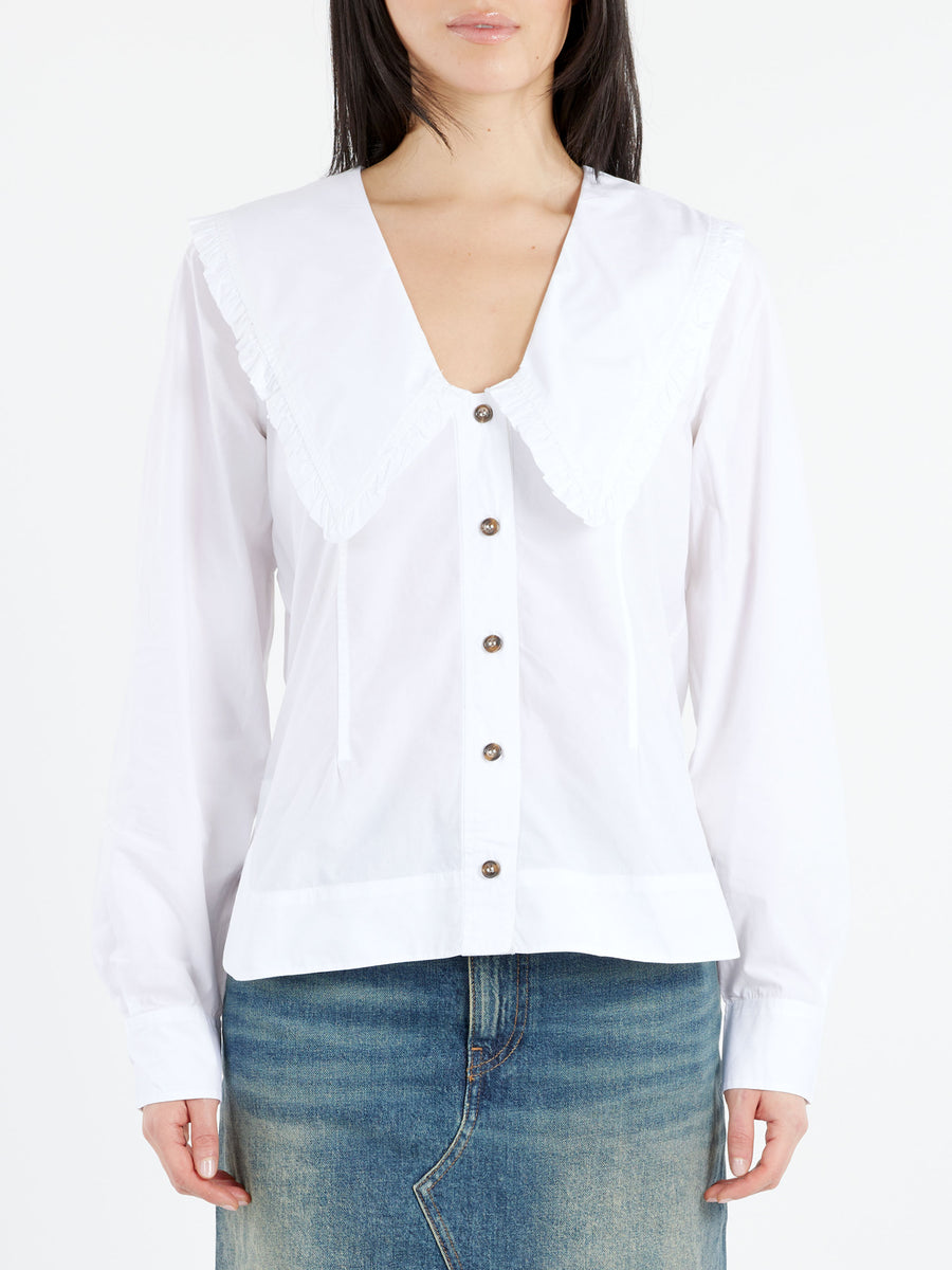 GANNI - V-Neck Frill Collar Shirt in Bright White – gravitypope