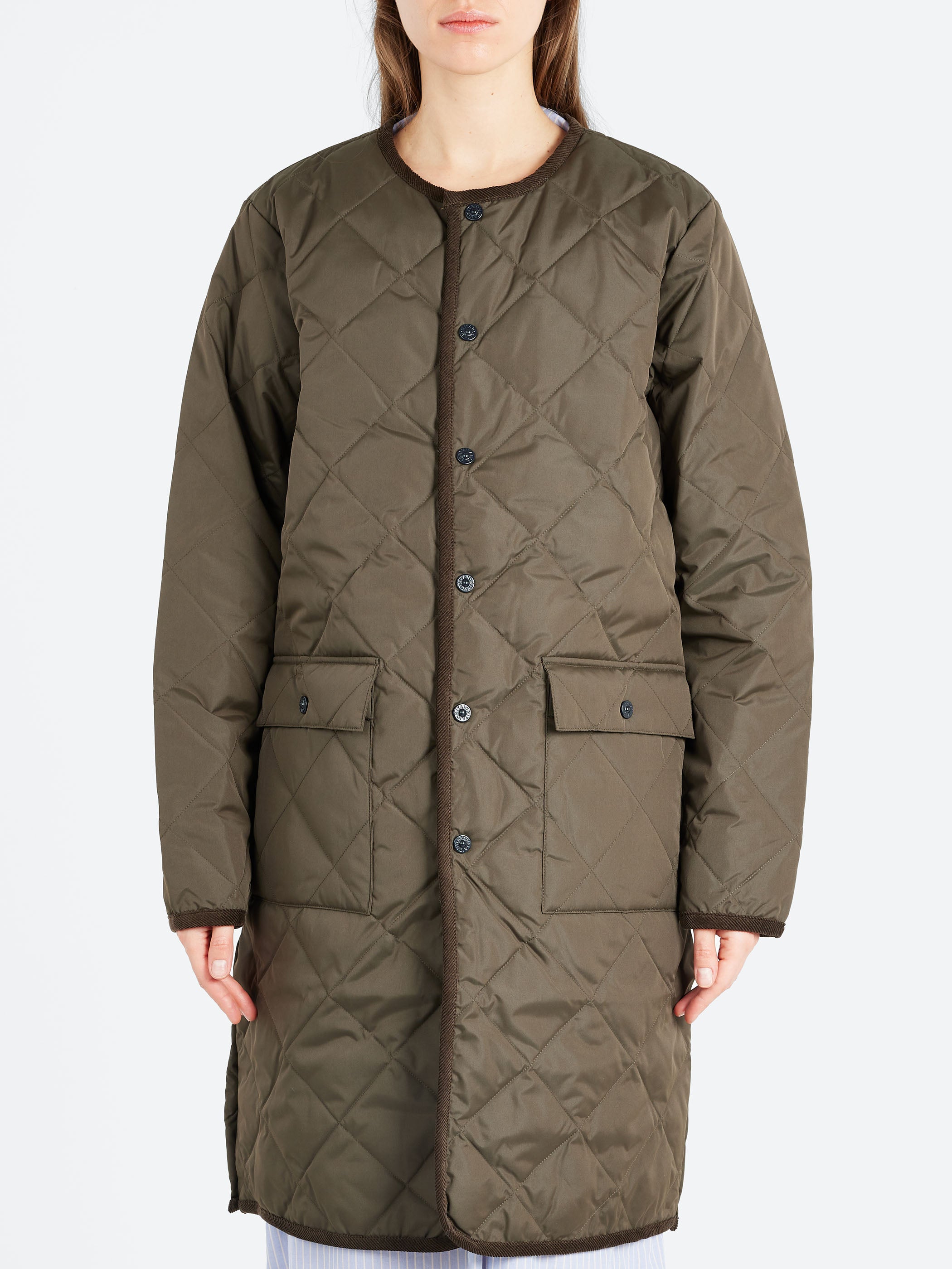 Piping Crew Neck Long Down Coat
