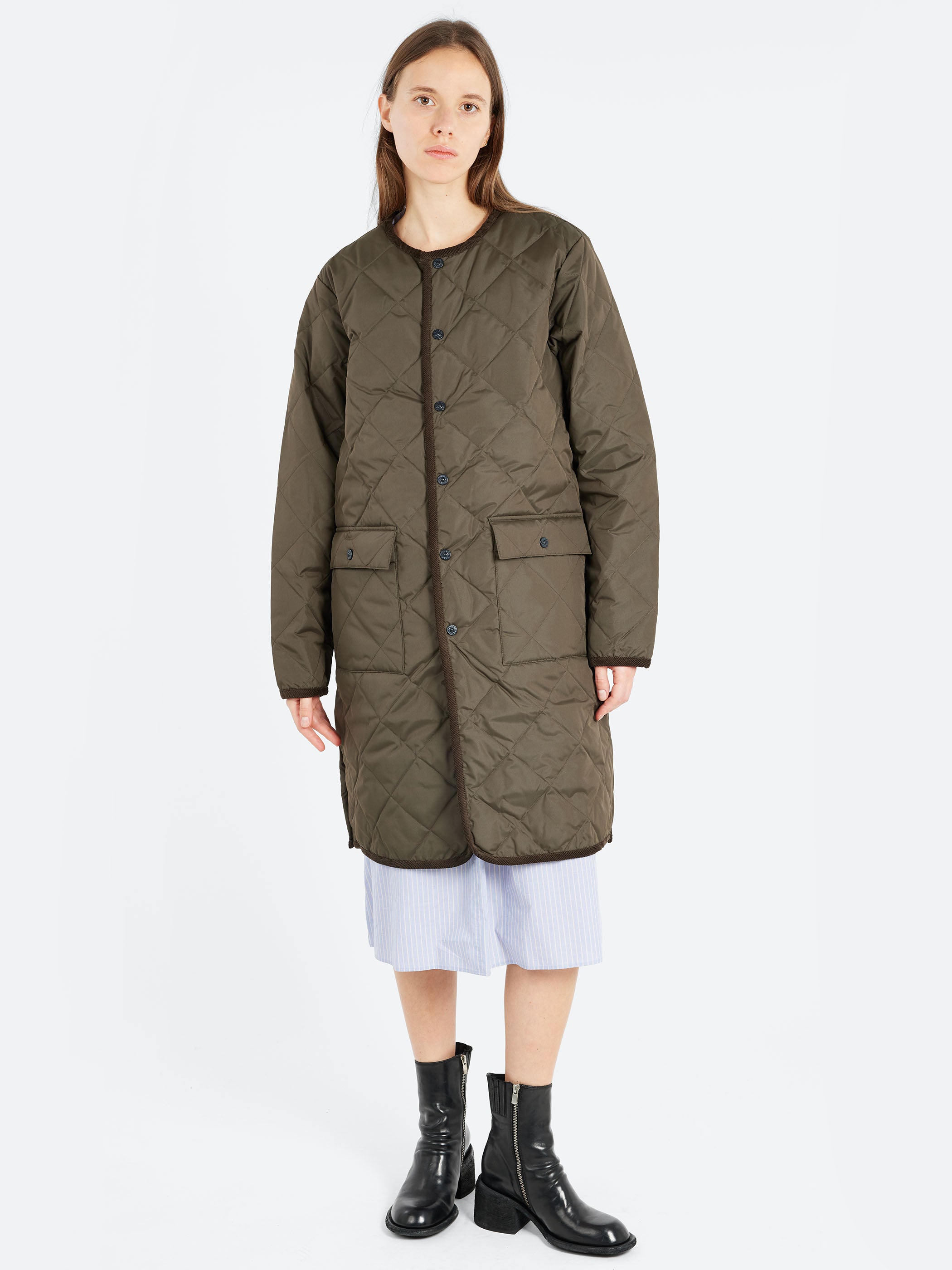 Piping Crew Neck Long Down Coat