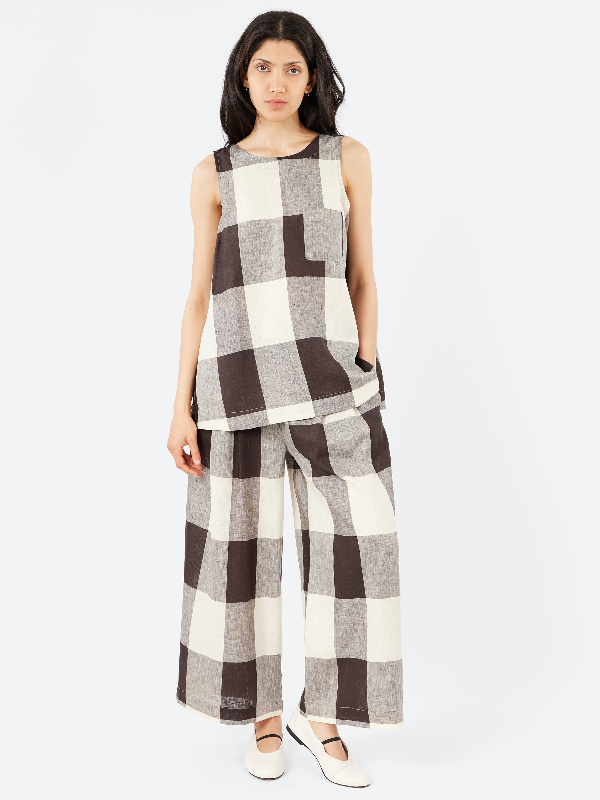 Macro Gingham Lightweight Linen Trousers