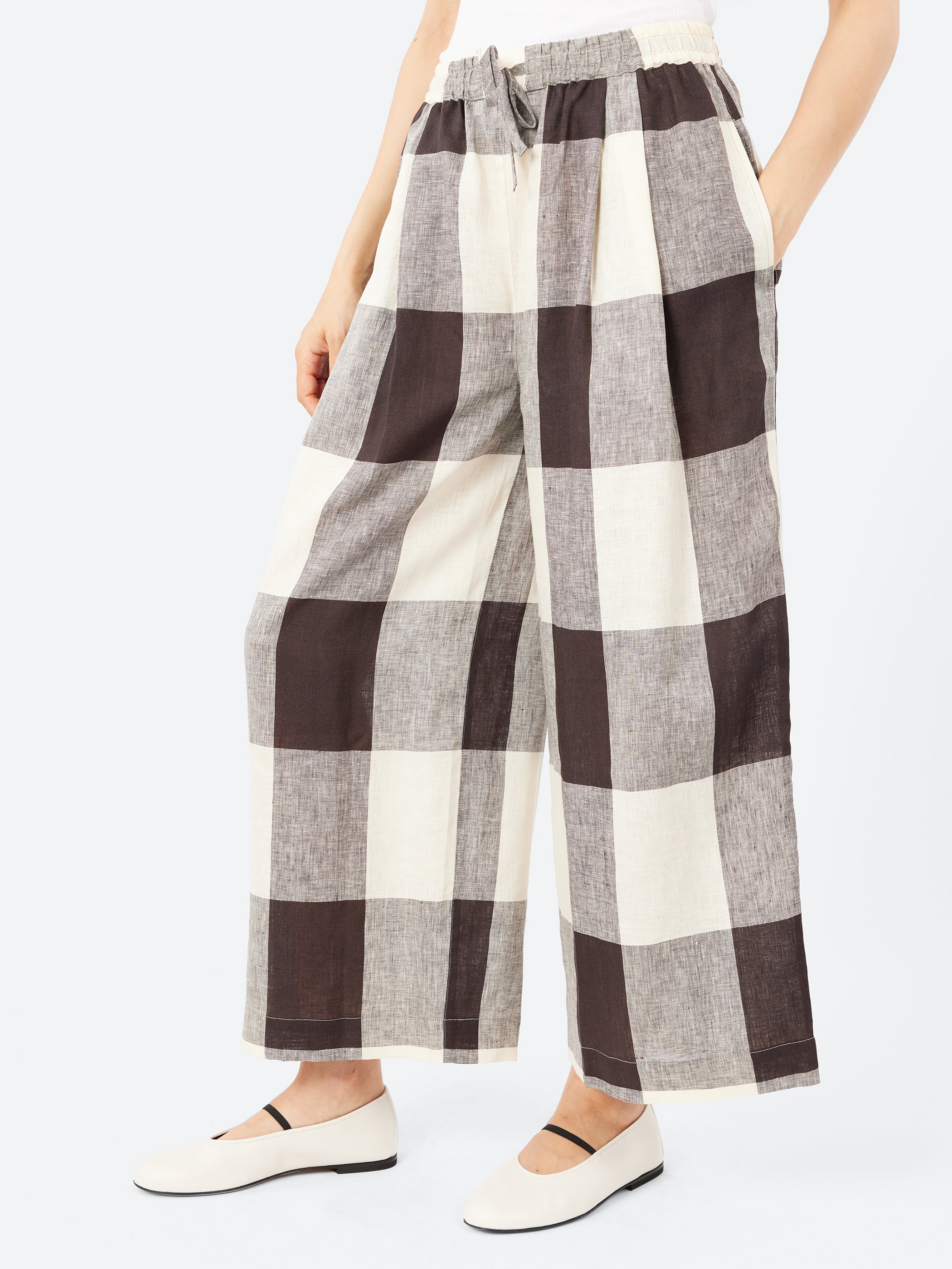 Macro Gingham Lightweight Linen Trousers