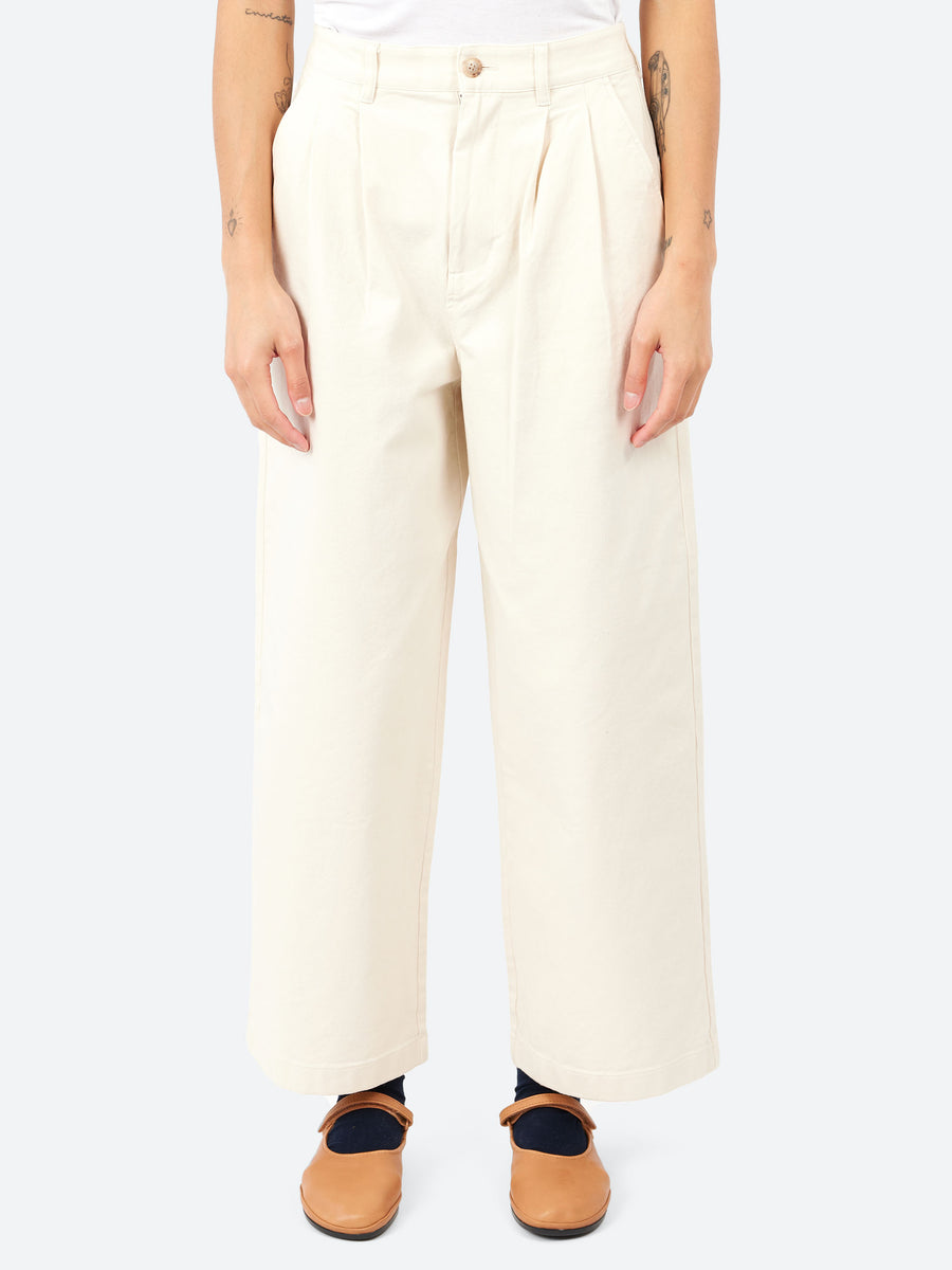 Danton - Women's Stretch Twill 2 Tuck Wide Pants in Ivory