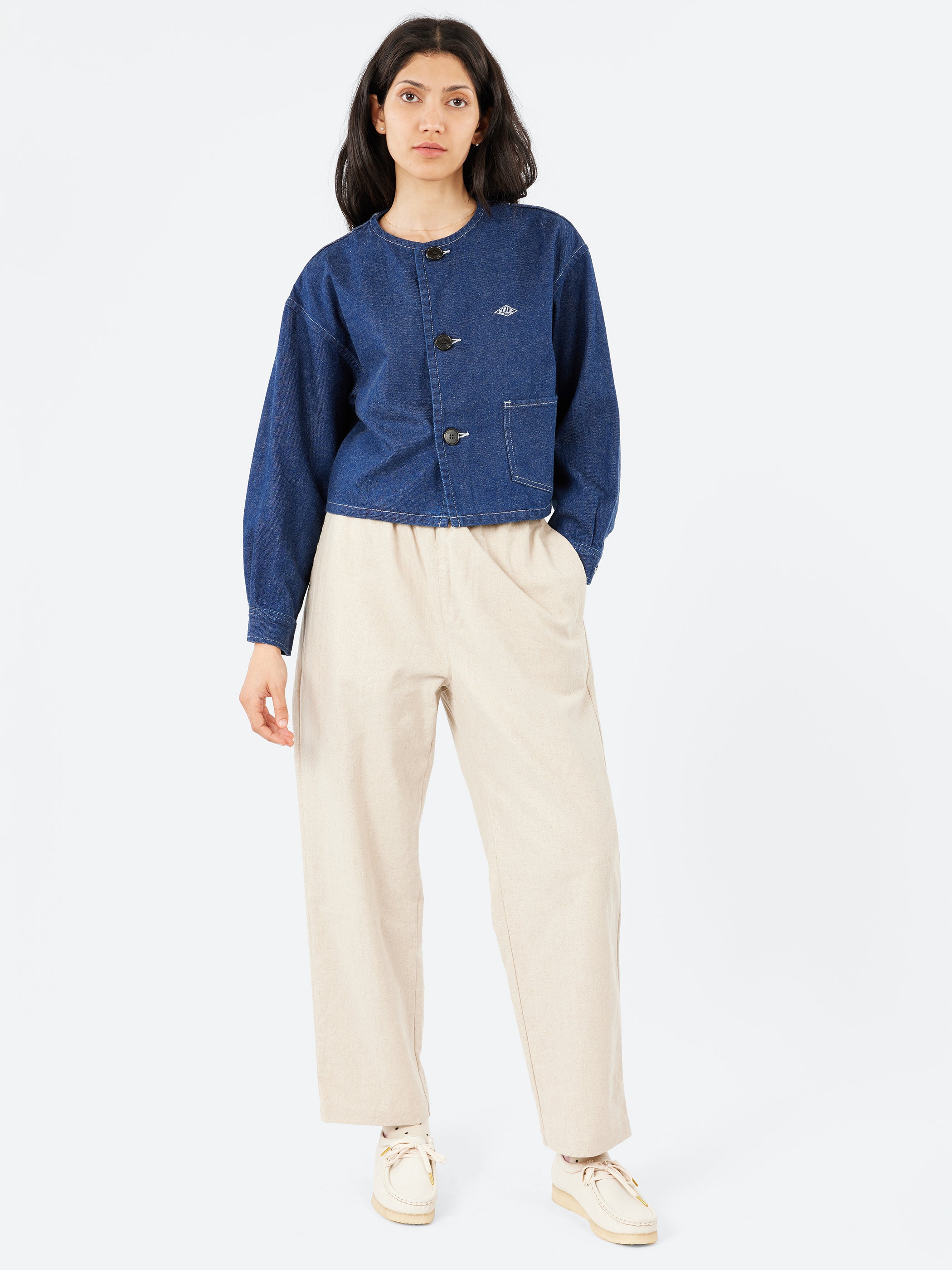 Cotton Drill Collarless Short Jacket