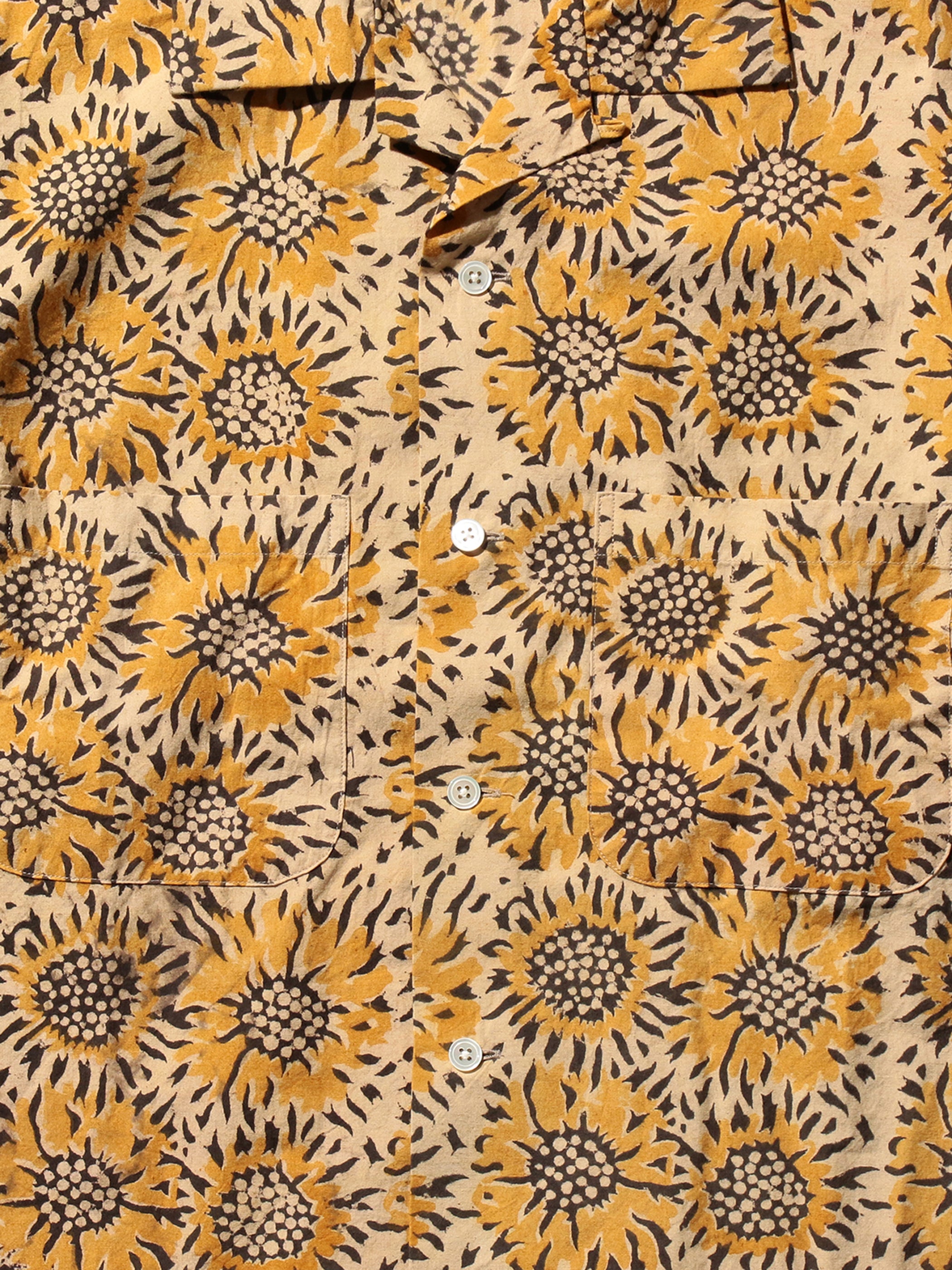 Open Collar Sunflower Block Print Shirt