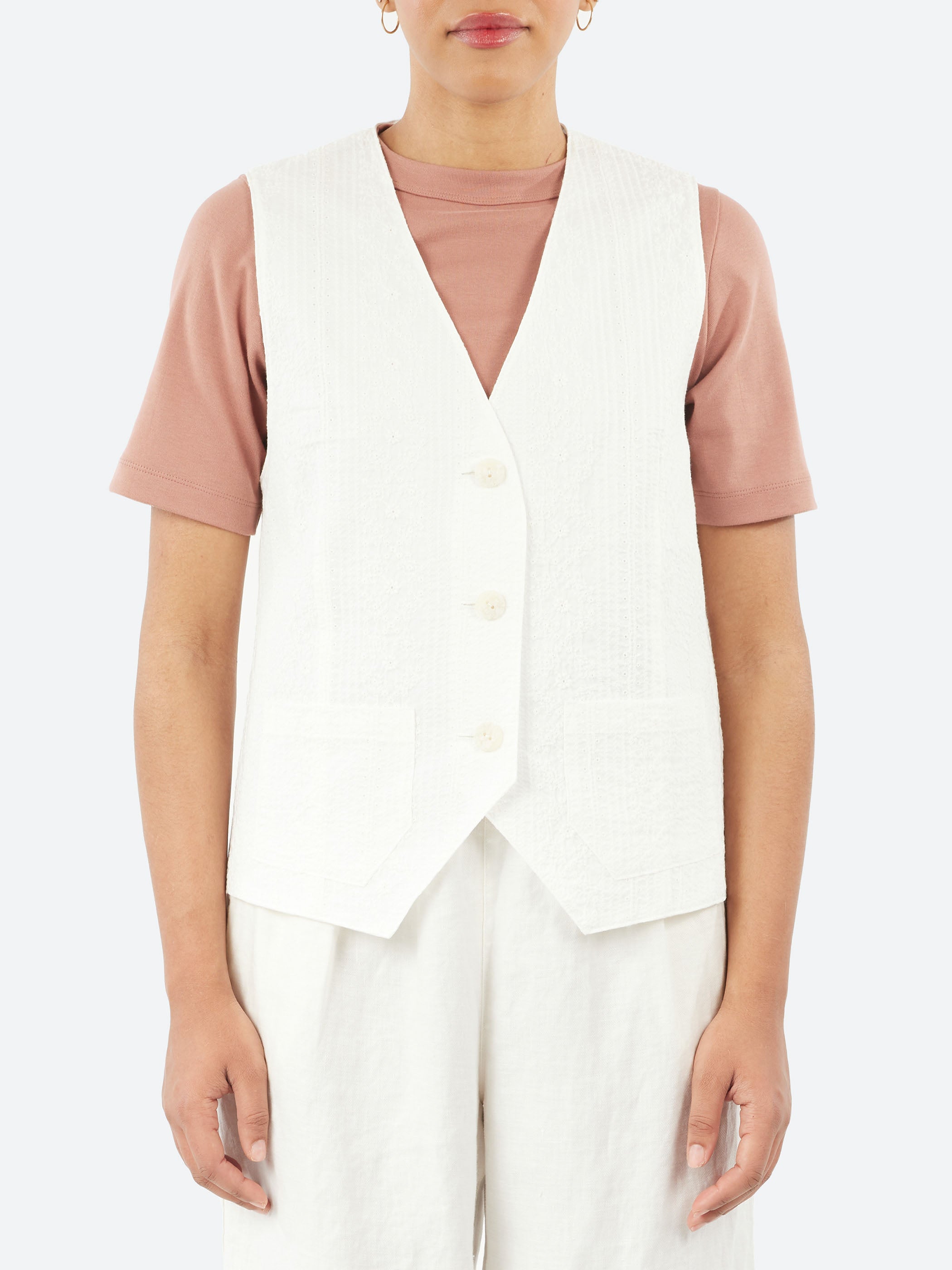 Shirring Embroidery Poplin Vest