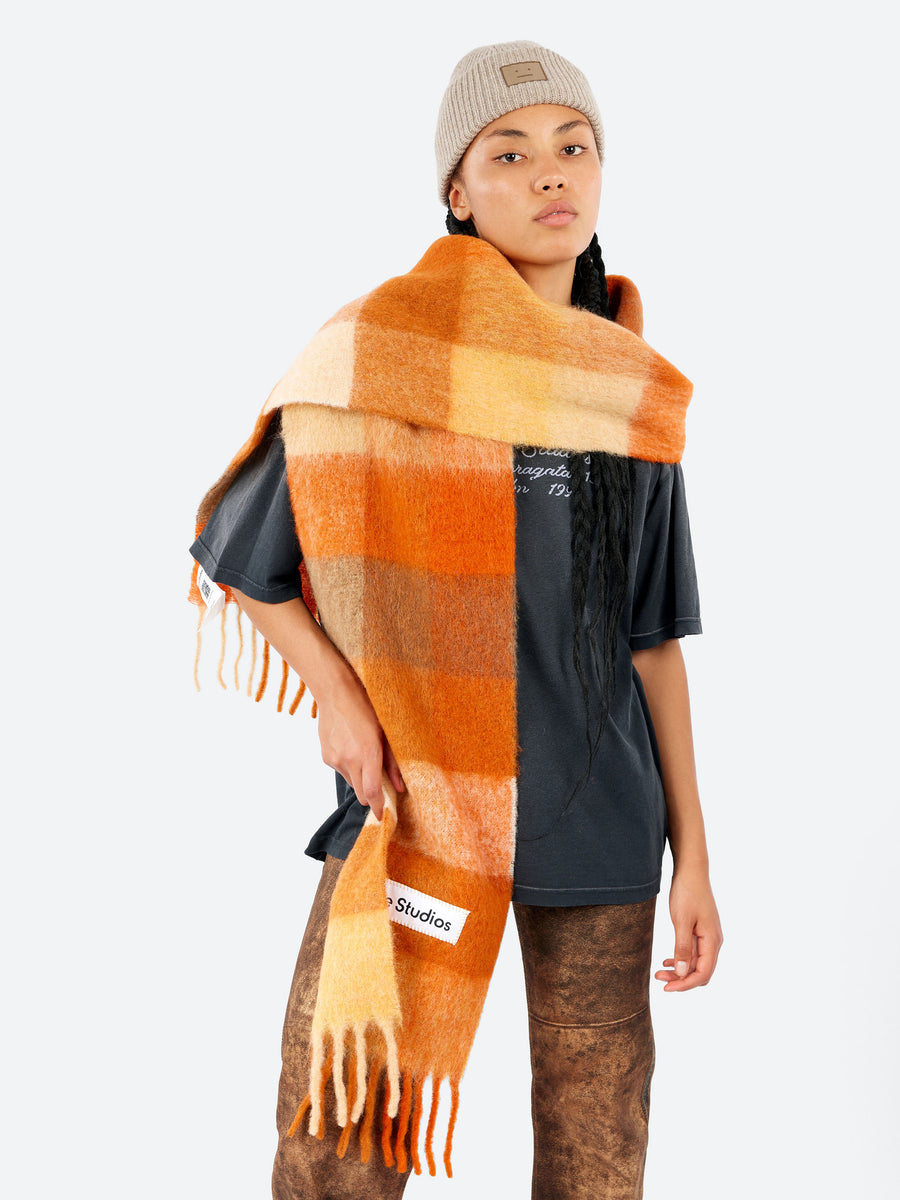 小物 Acne Studios MOHAIR CHECKED SCARF Acne Studios - Mohair checked scarf - Taupe/Green/Black