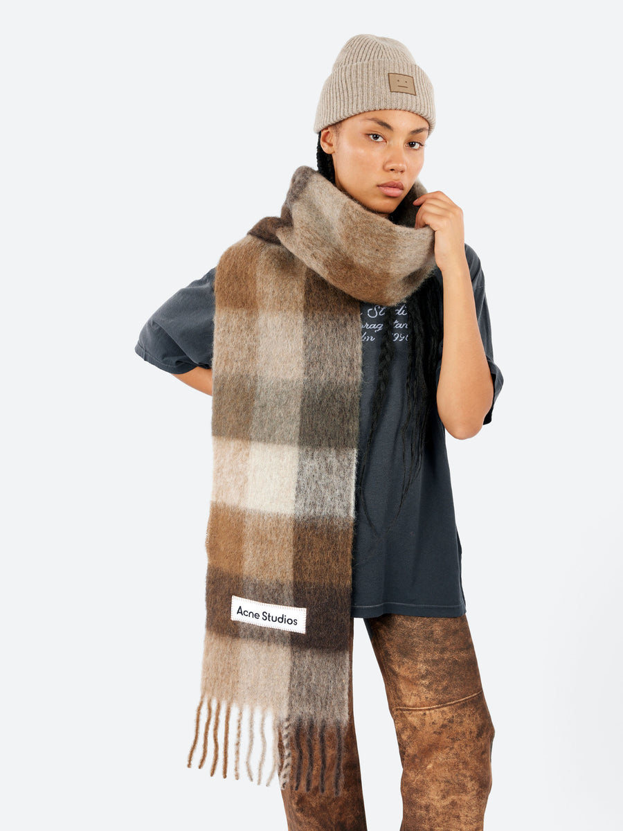 Acne Studios - Mohair Checked Scarf in Dark Brown, White and Brown