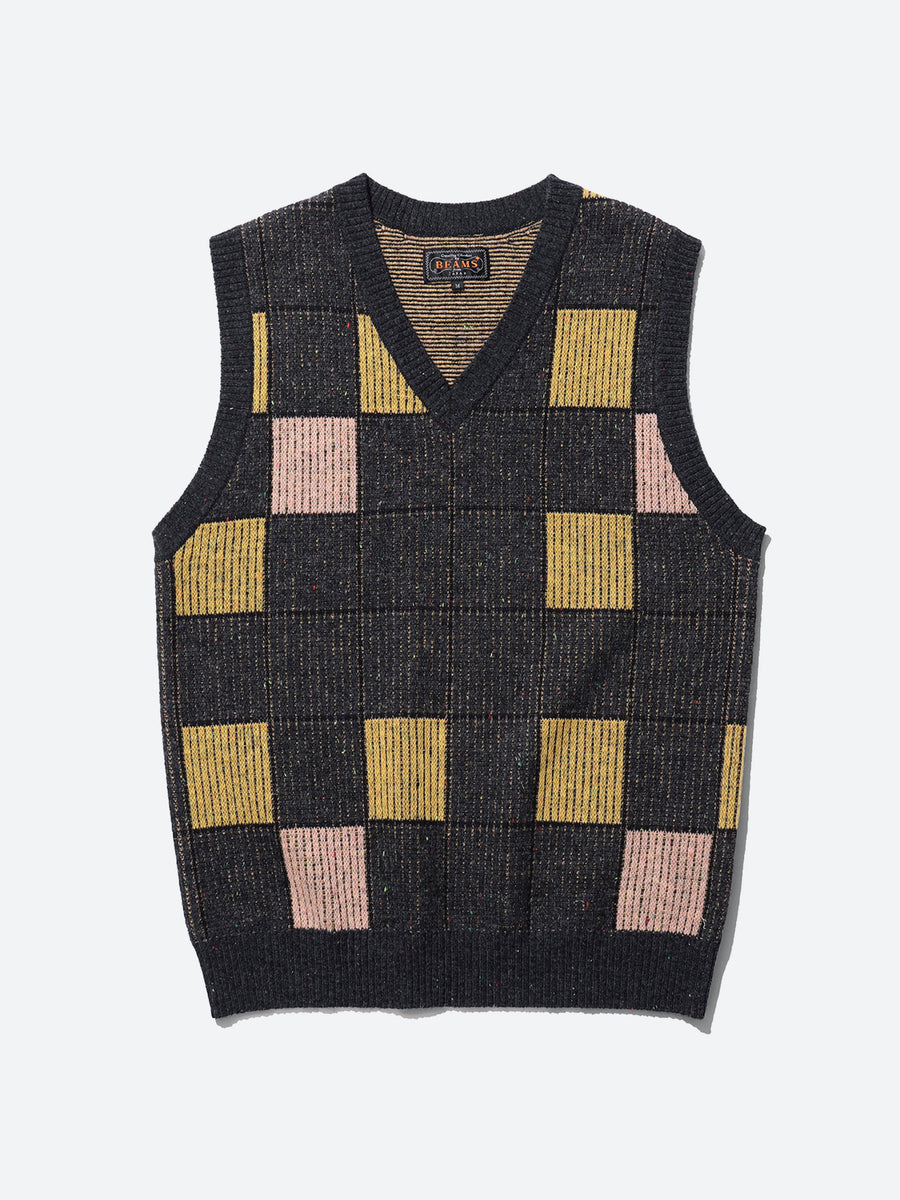 BEAMS PLUS - Block Pattern Knit Vest in Black – gravitypope