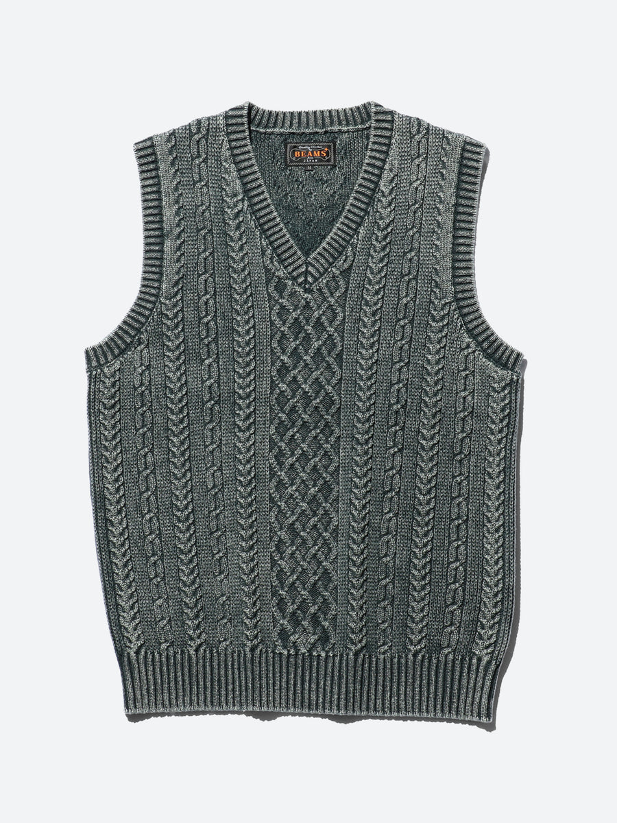 BEAMS PLUS - Aran Knit Vest in Green – gravitypope