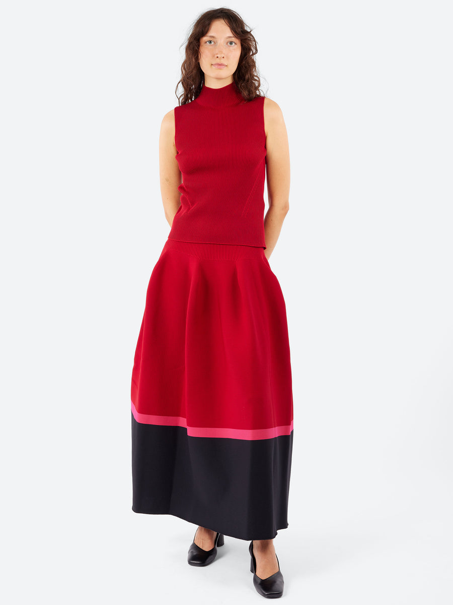 CFCL - Pottery Rounded Hem Skirt in Maroon Red Multi – gravitypope