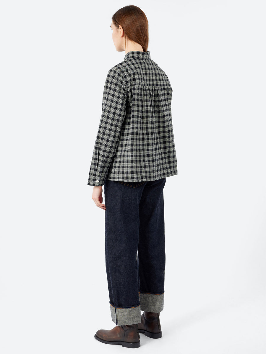 TOAST - Ollie Binding Check Seersucker Shirt in Black and Ecru