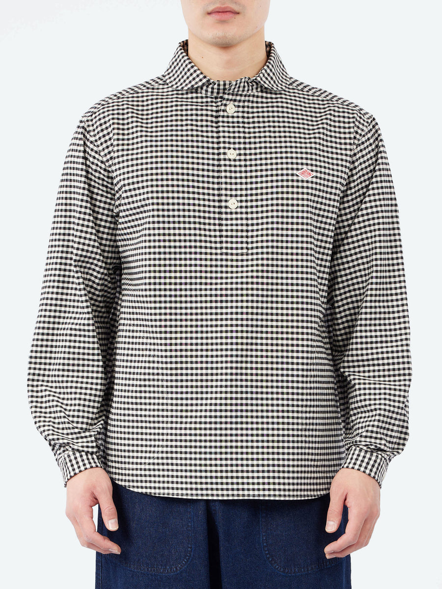 Danton - Oxford Round Collar Pullover Shirt in Black and Ecru