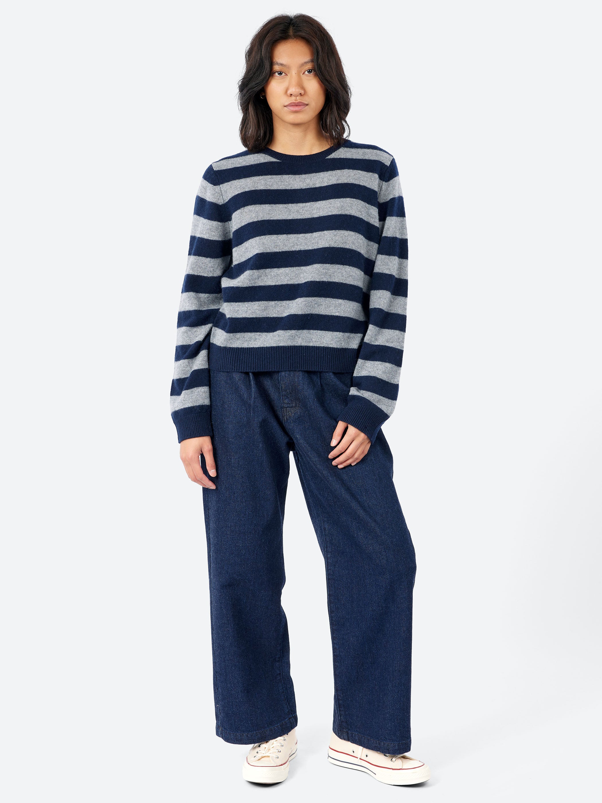 Cashmere Stripe Crew Neck Sweater