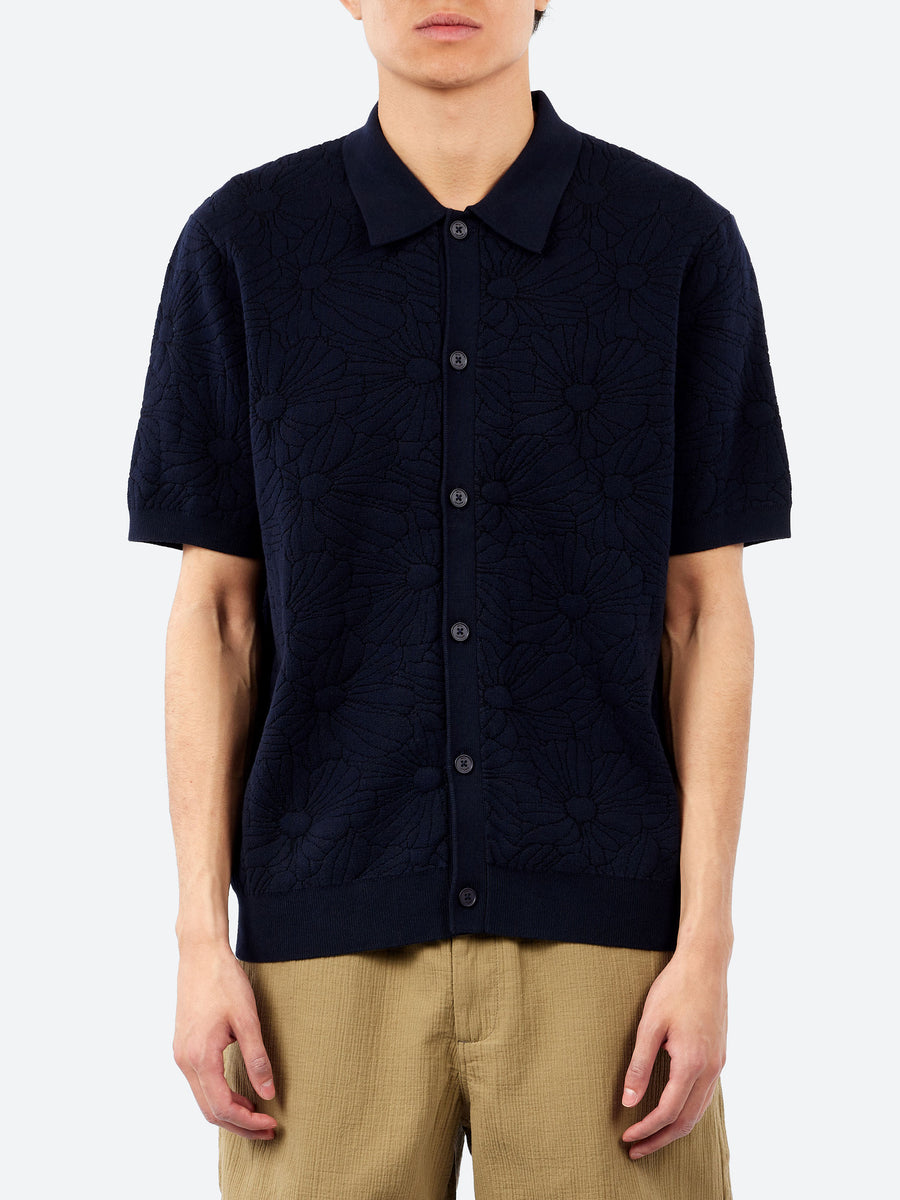 Wax London - Tellaro Flower Jacquard Shirt in Navy and Black