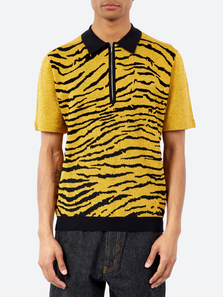 BEAMS PLUS - Half Zip Knit Polo Animal Jacquard in Tiger – gravitypope