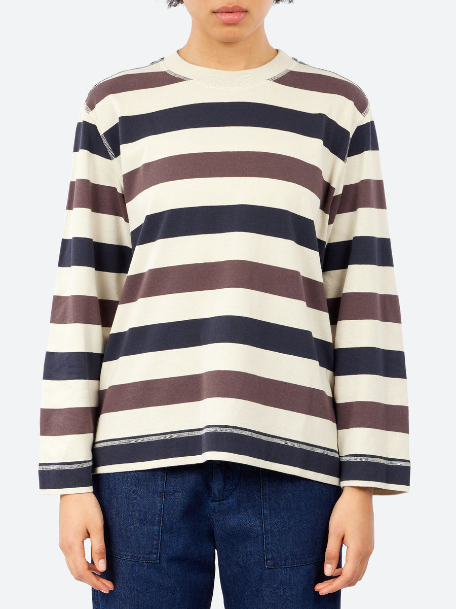 Margaret Howell - MHL Crew Neck Matelot in Chalk, Ink and Grape
