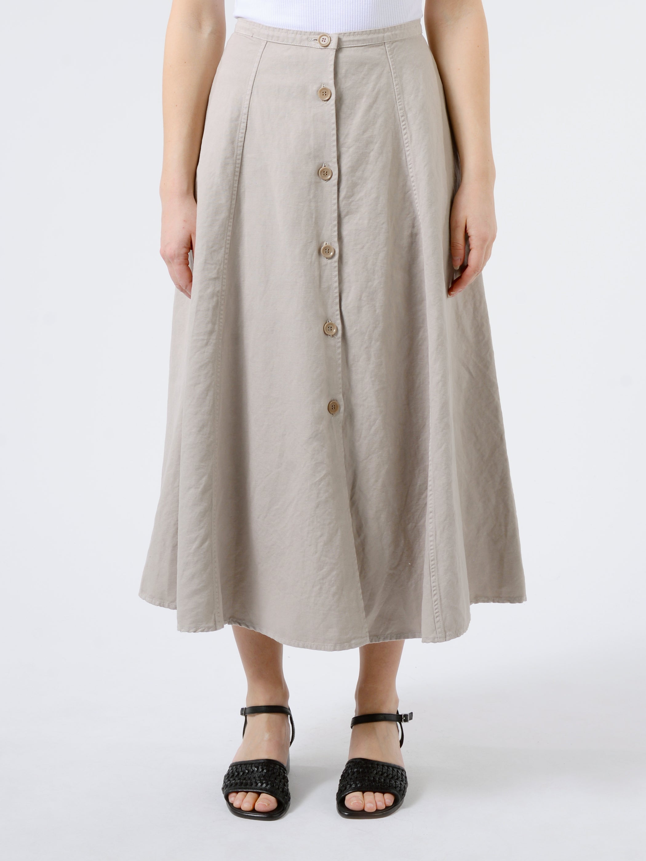 Cotton Linen Midi Skirt