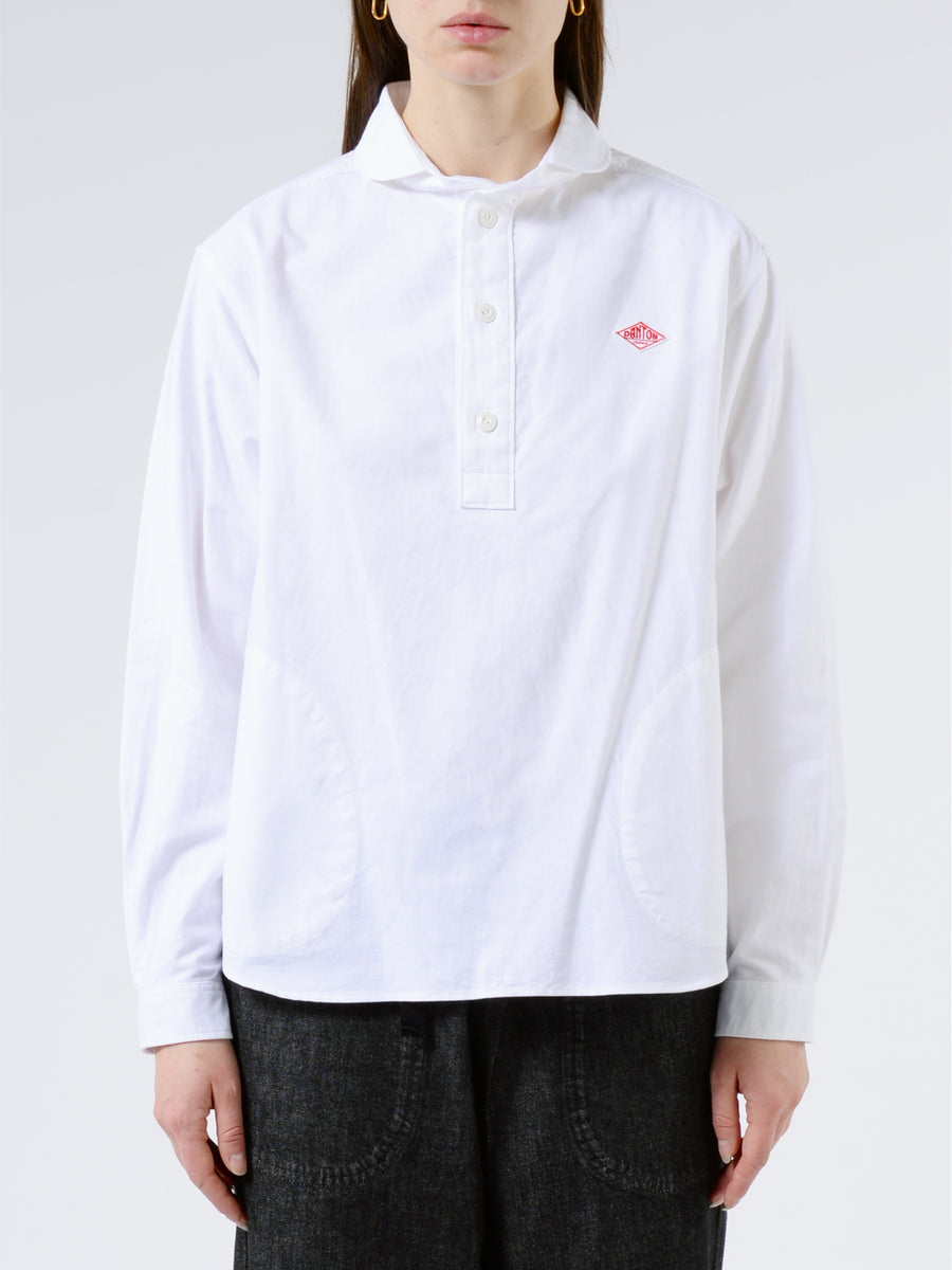Danton - Women's Round Collar Pullover L/S Shirt in White